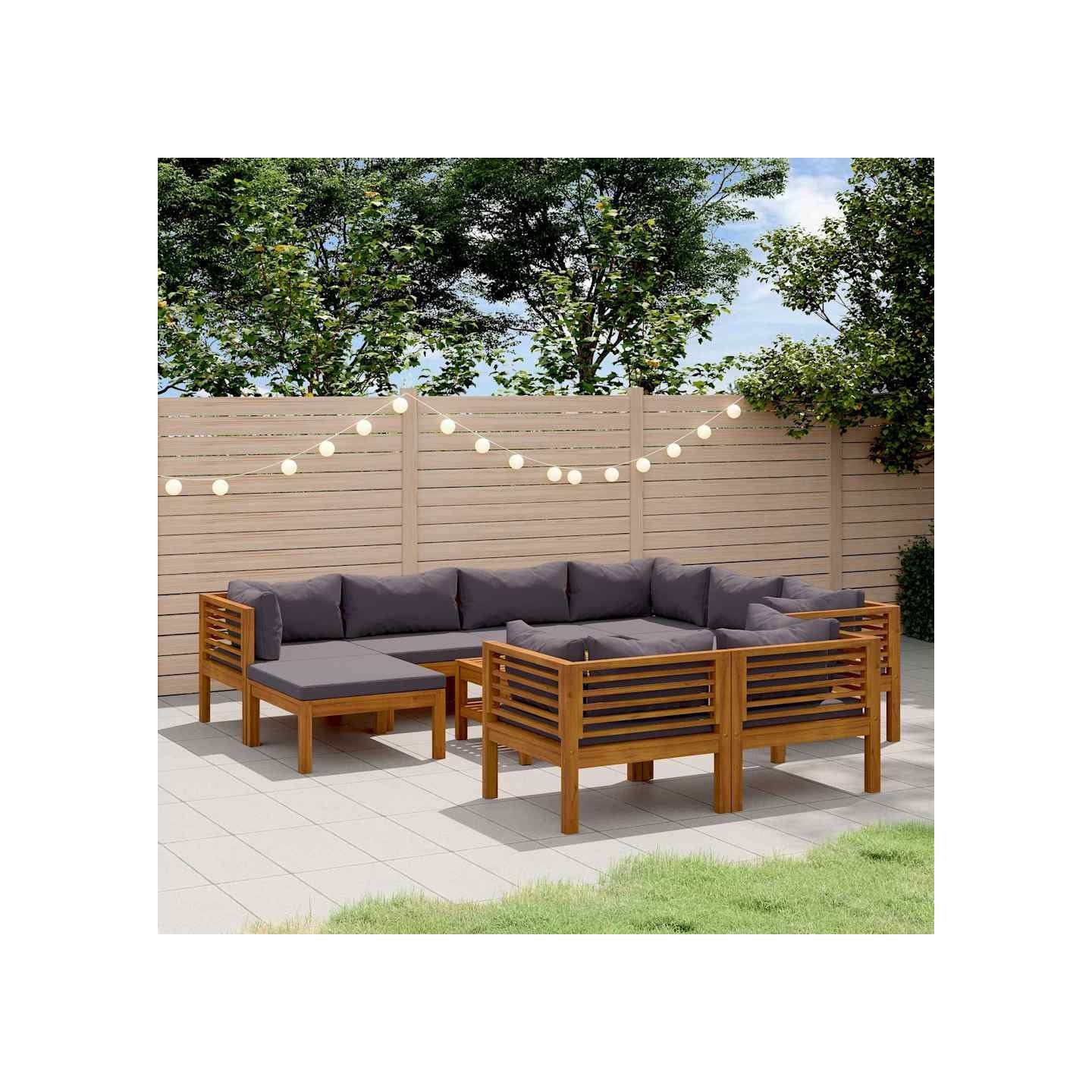Salon de jardin 10 pcs avec coussin Bois d'acacia solide