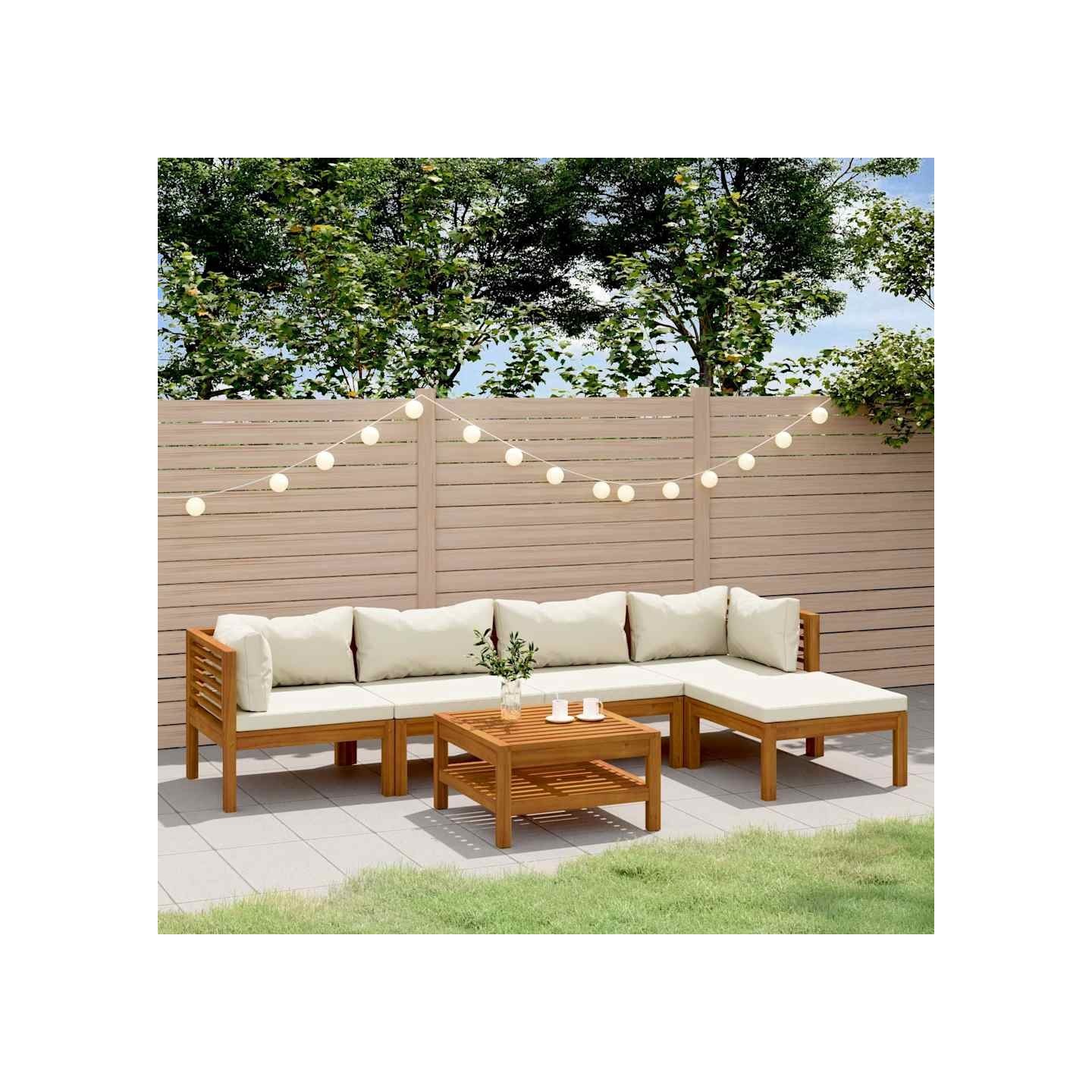 Salon de jardin 6 pcs avec coussin crème Bois d'acacia solide