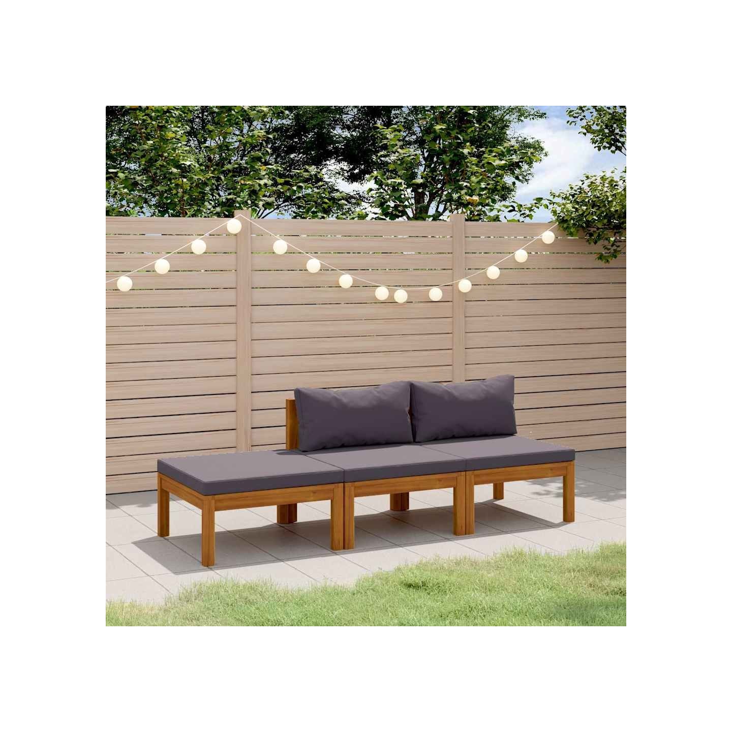 Salon de jardin 3 pcs avec coussin Bois d'acacia solide