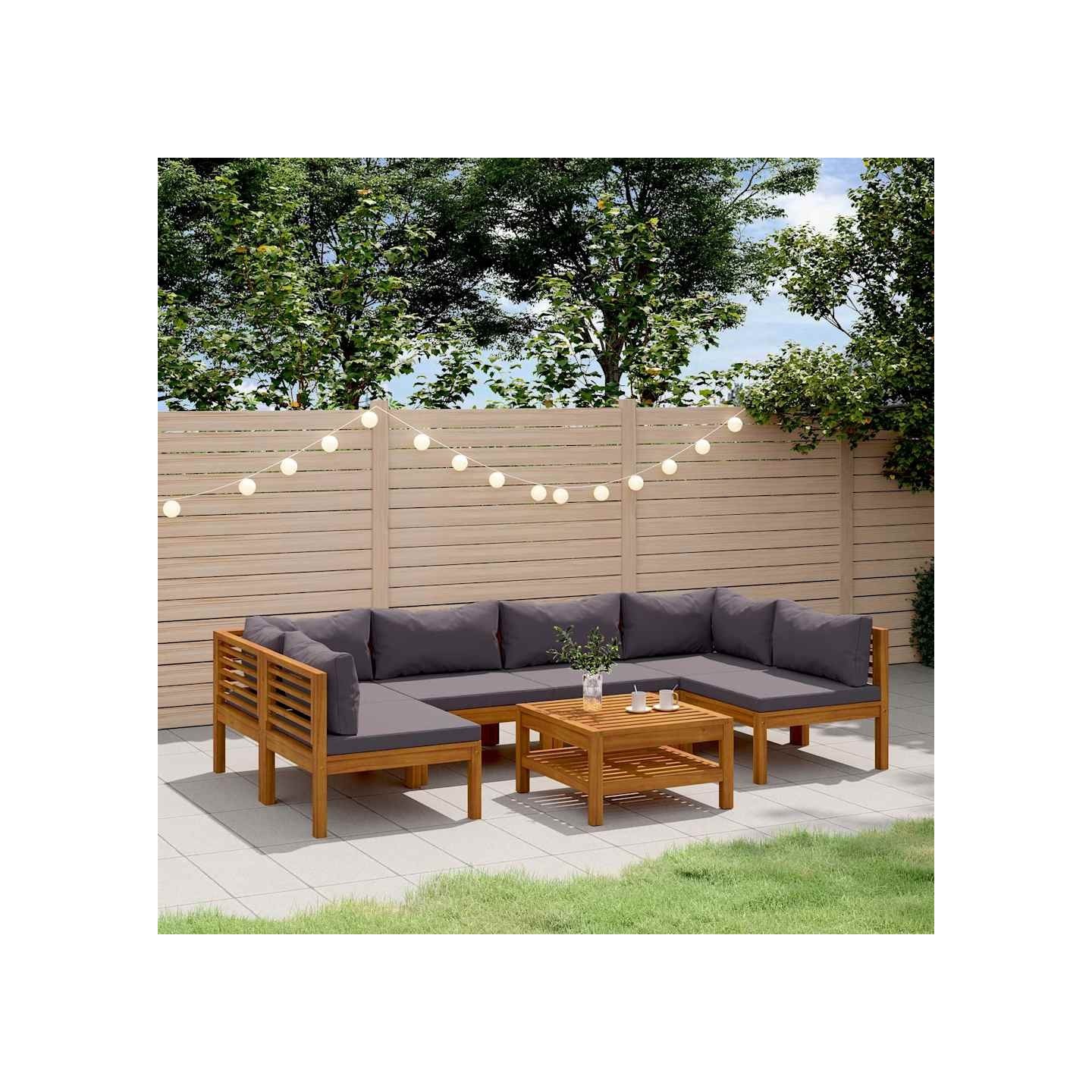 Salon de jardin 7 pcs avec coussin Bois d'acacia solide