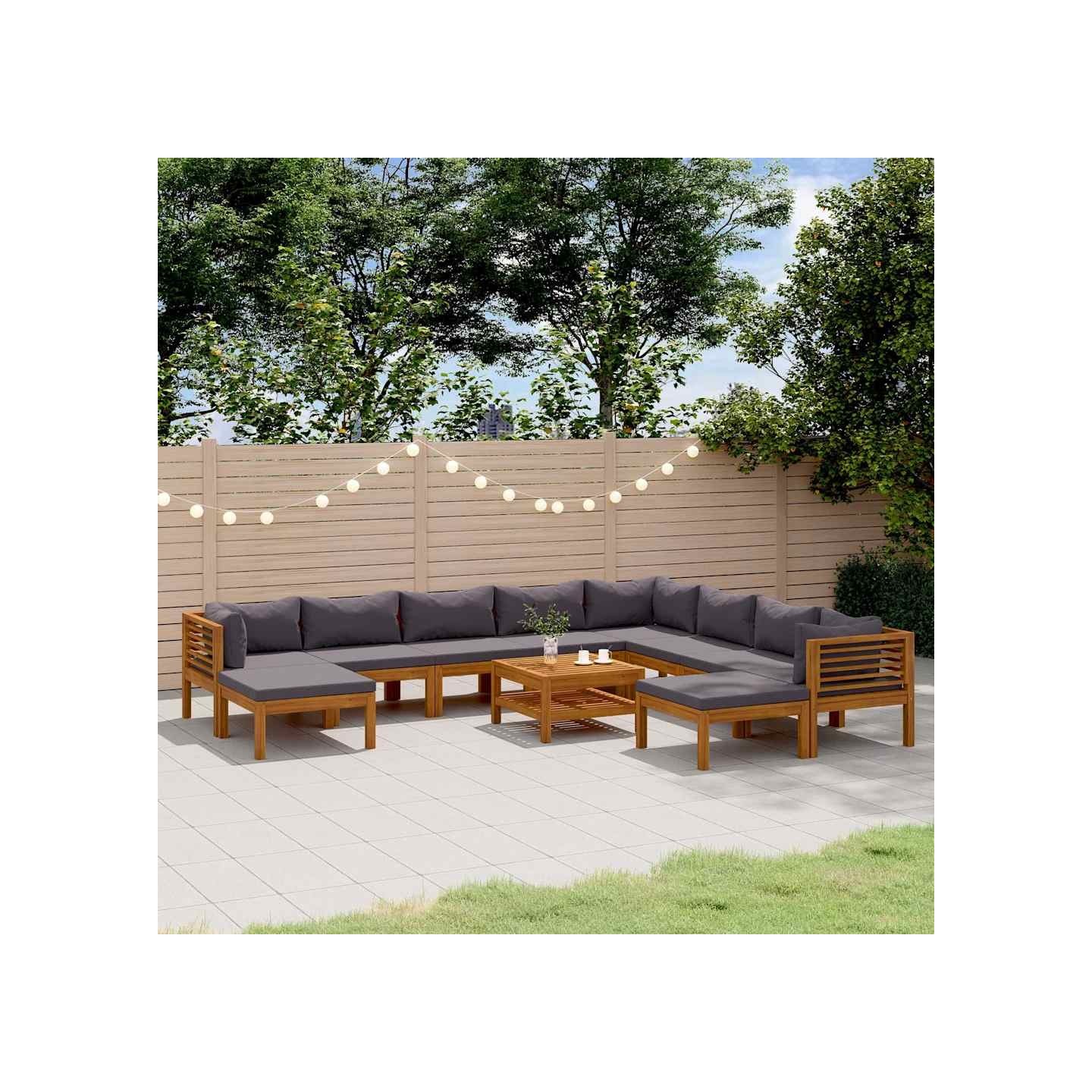 Salon de jardin 11 pcs avec coussin Bois d'acacia solide