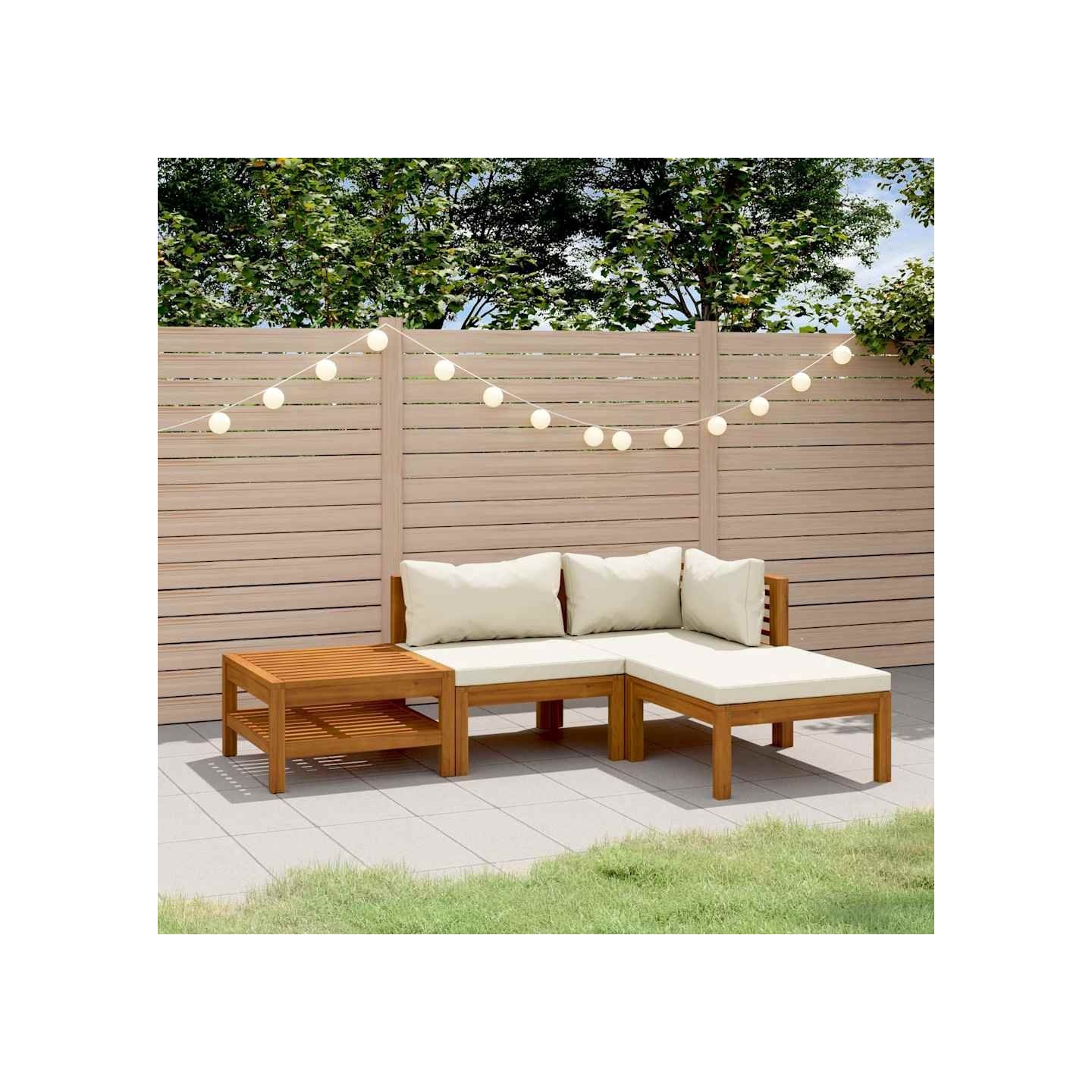 Salon de jardin 4 pcs avec coussin crème Bois d'acacia solide