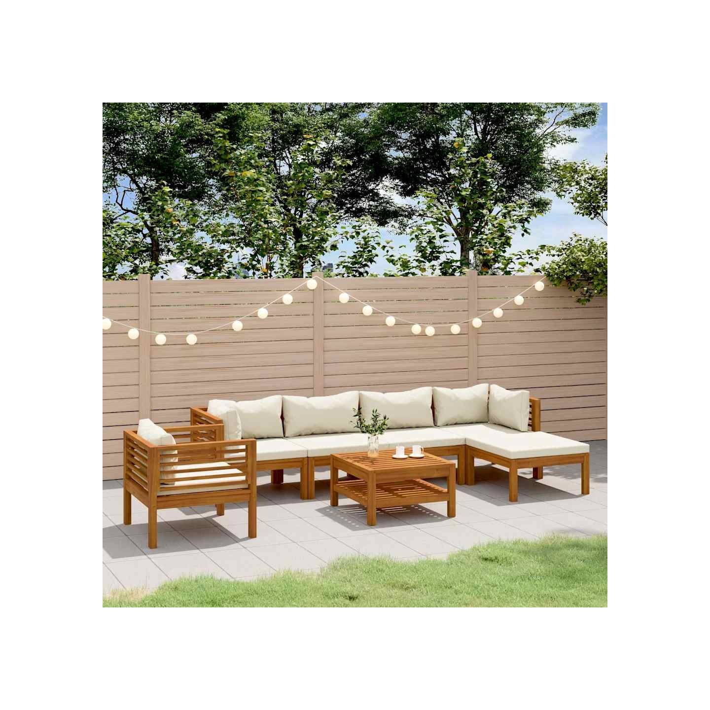 Salon de jardin 7 pcs avec coussin crème Bois d'acacia solide