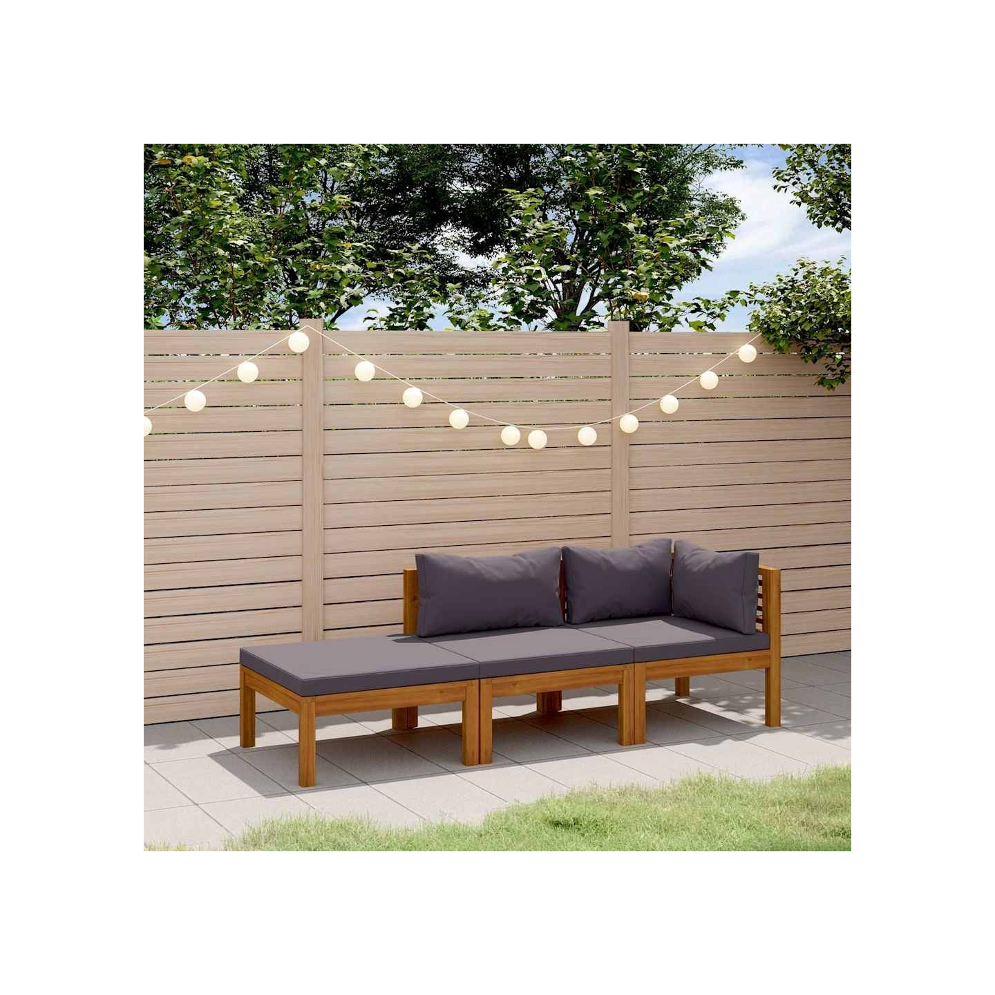 Salon de jardin 3 pcs avec coussin Bois d'acacia solide