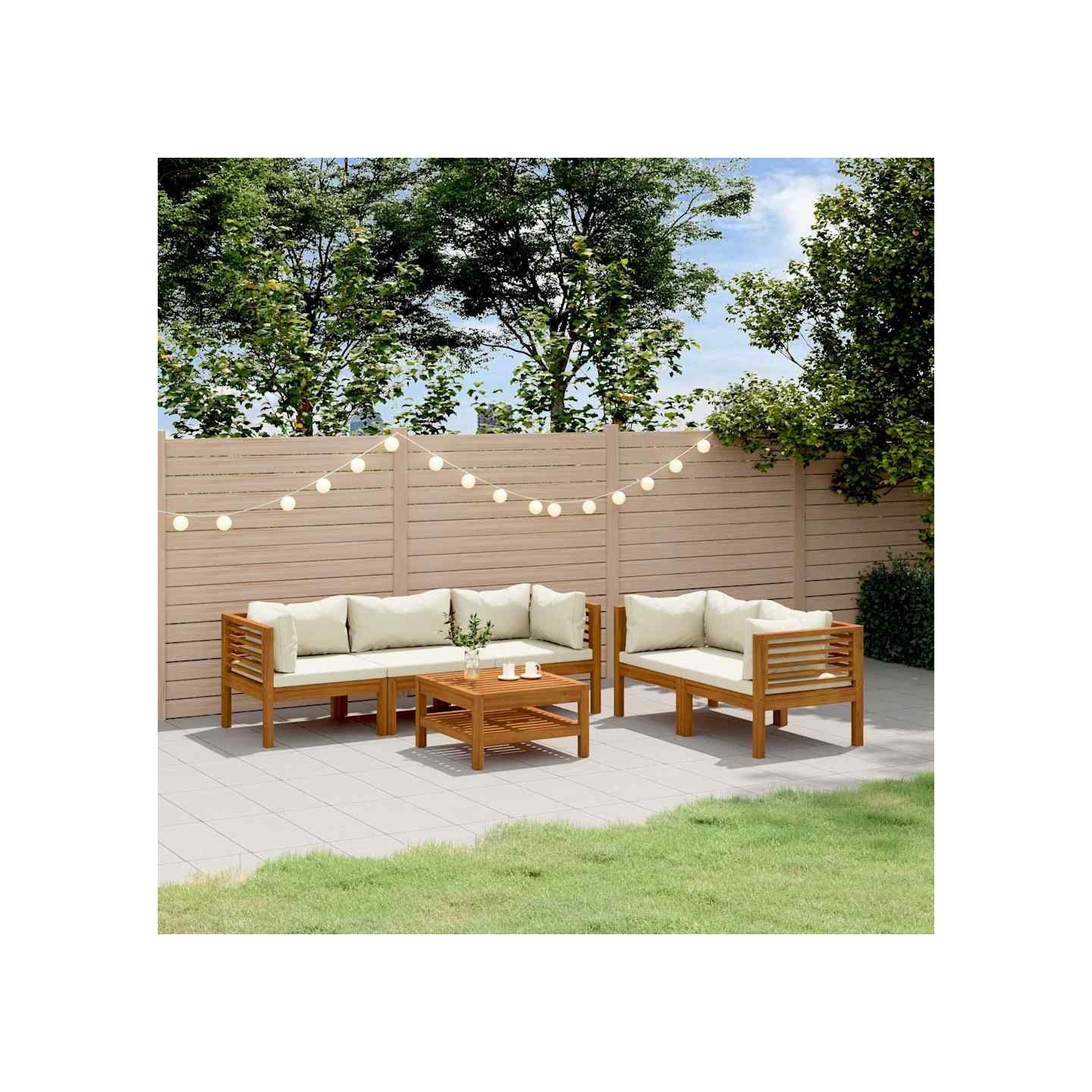 Salon de jardin 6 pcs avec coussin crème Bois d'acacia solide