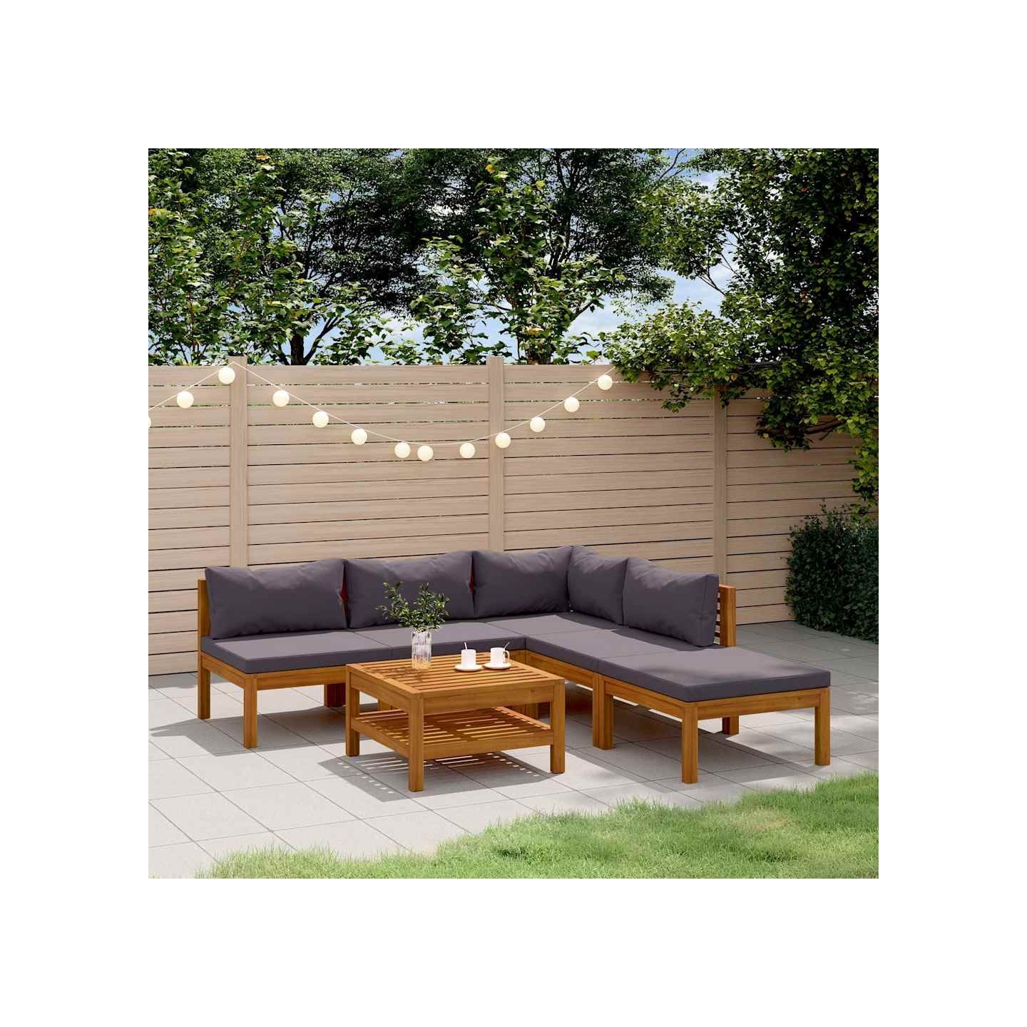 Salon de jardin 6 pcs avec coussin Bois d'acacia solide