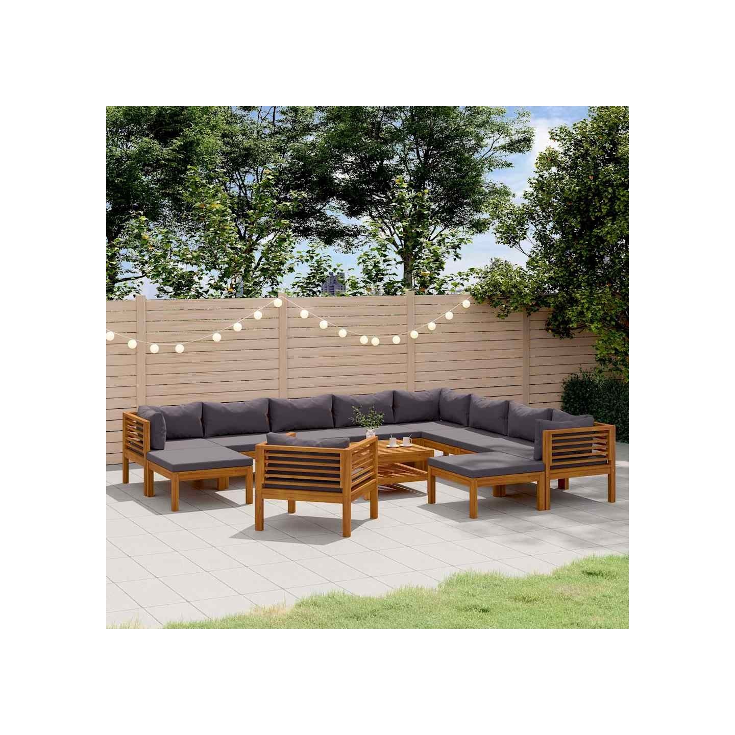 Salon de jardin 12 pcs avec coussin Bois d'acacia solide