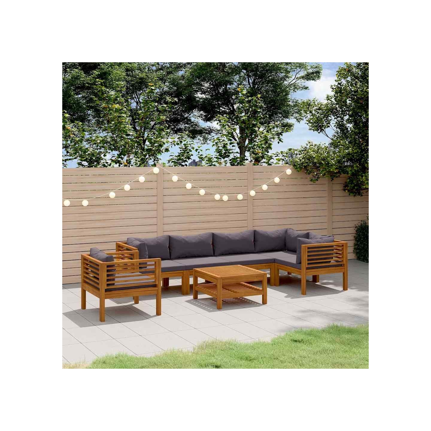 Salon de jardin 7 pcs avec coussin Bois d'acacia solide