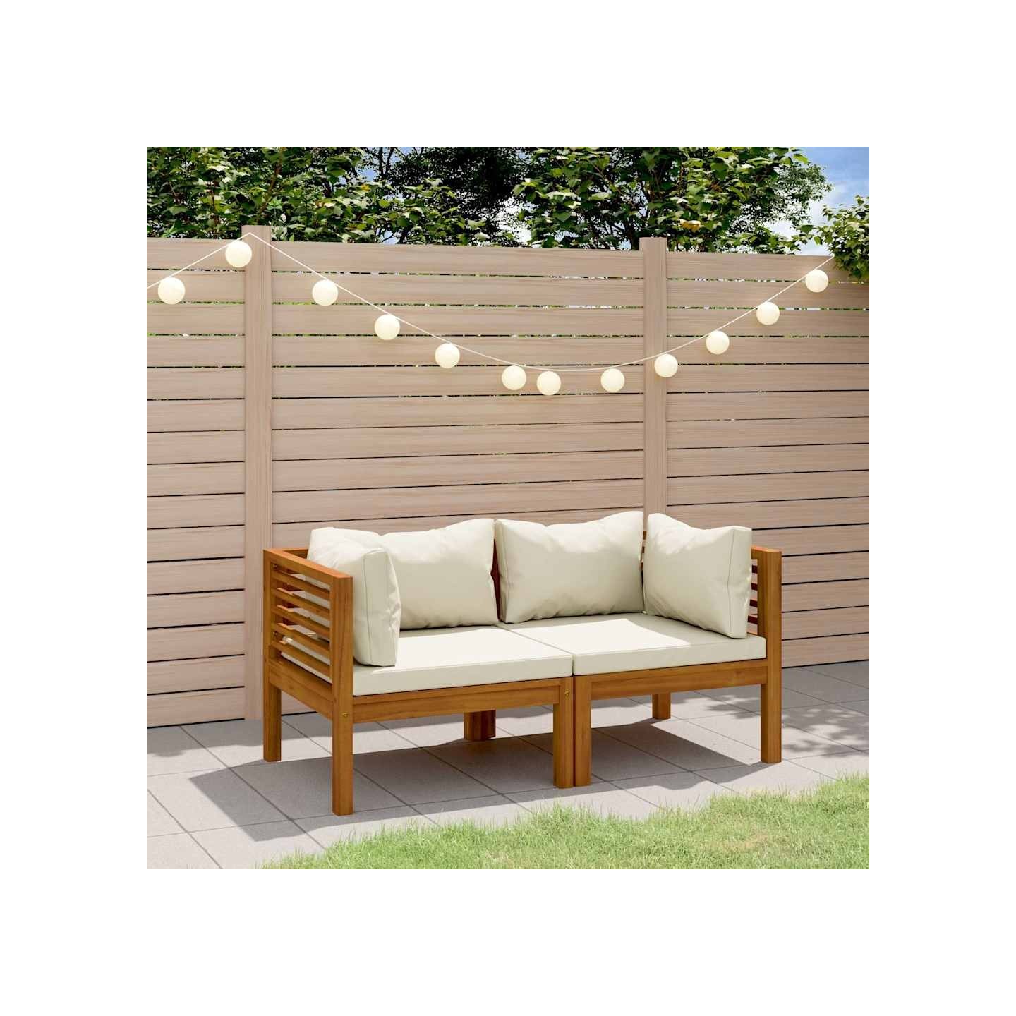 Canapé de jardin 2 places et coussin crème Bois d'acacia massif