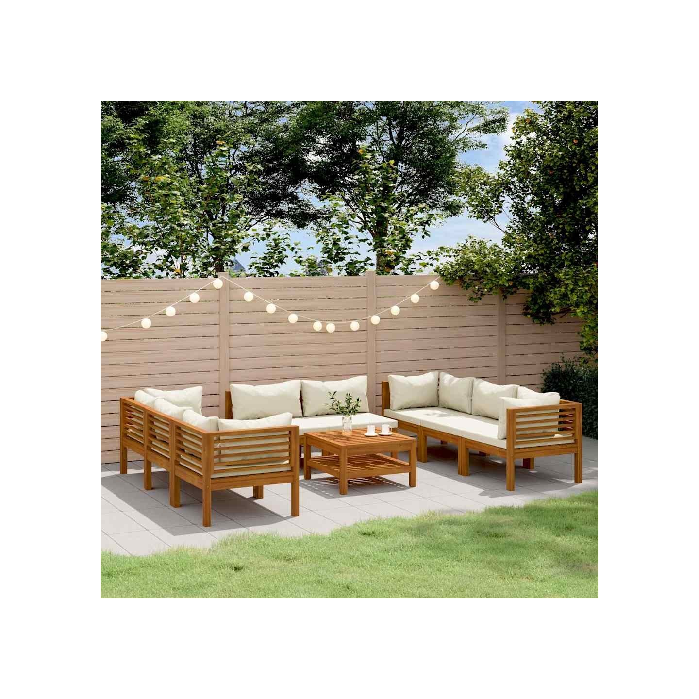 Salon de jardin 9 pcs avec coussin Bois d'acacia solide