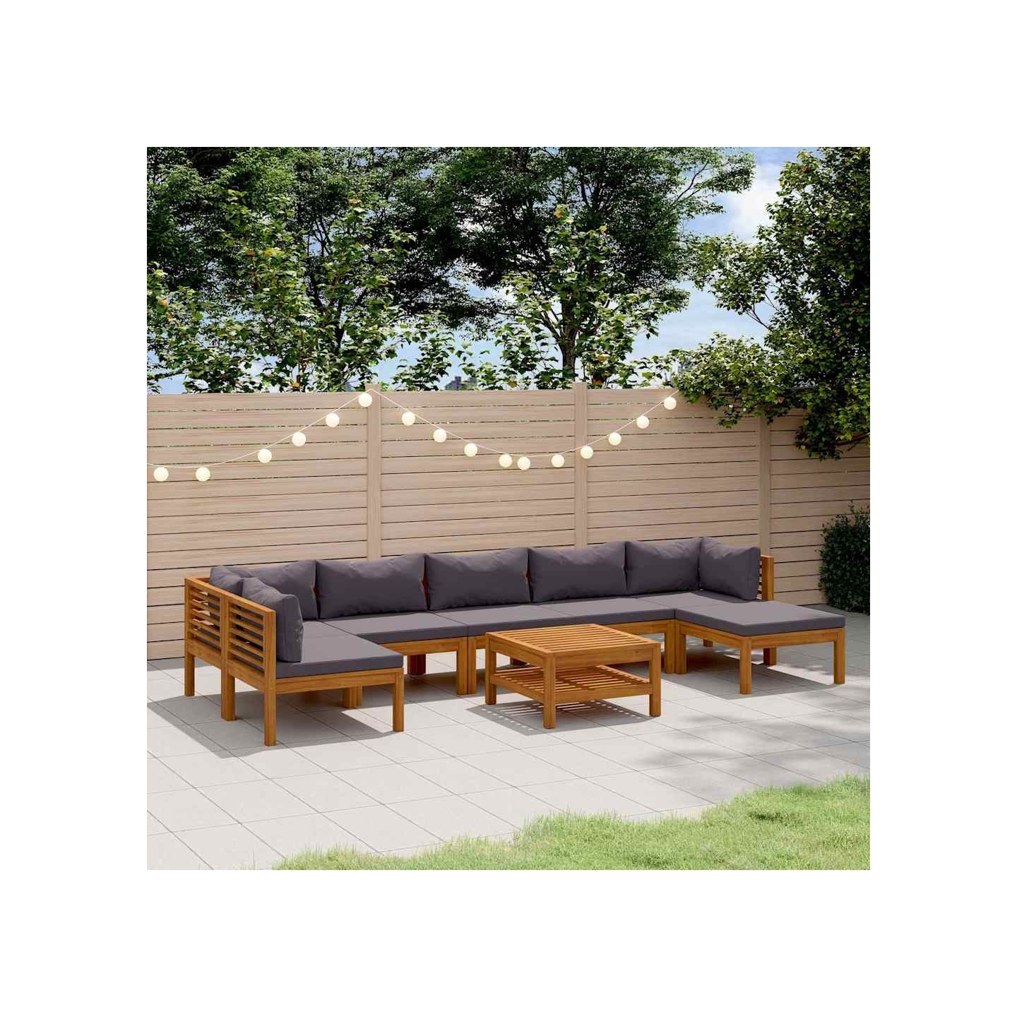 Salon de jardin 8 pcs avec coussin Bois d'acacia solide