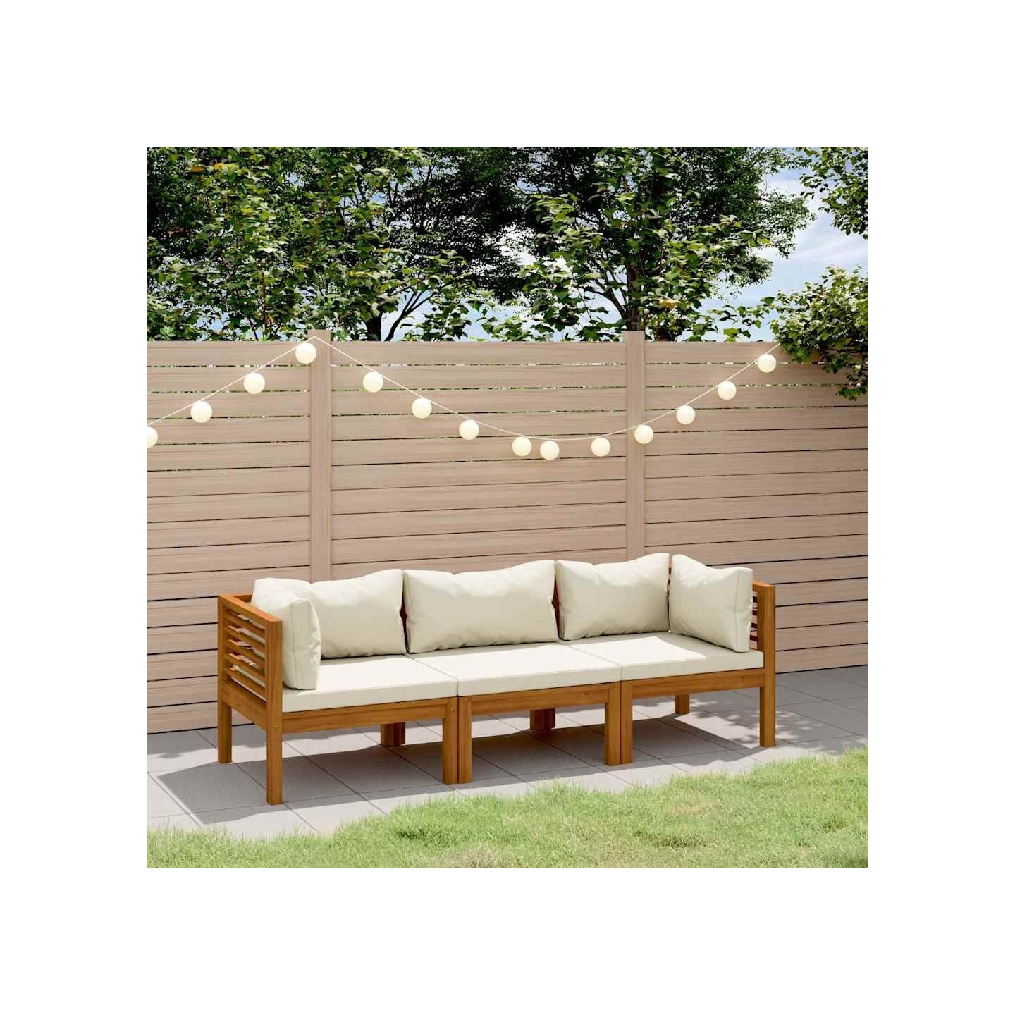 Canapé de jardin 3 places et coussin crème Bois d'acacia massif