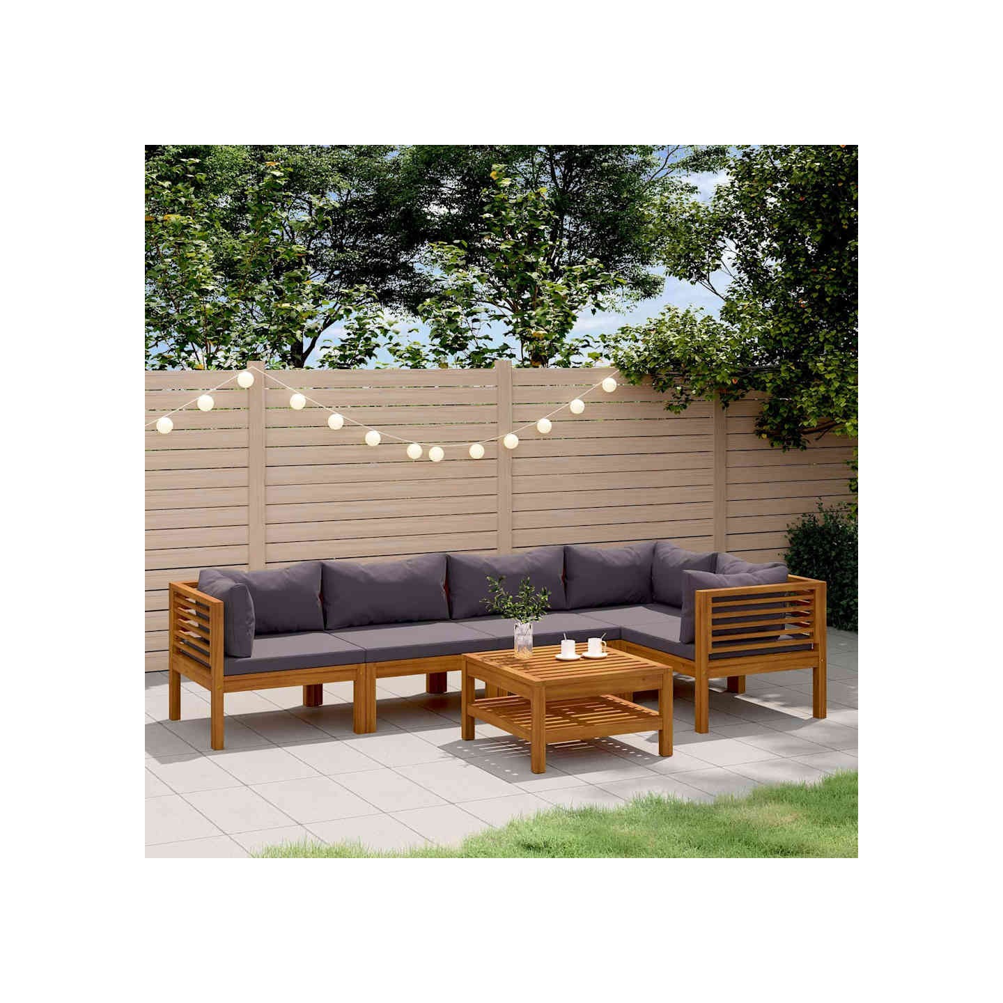Salon de jardin 6 pcs avec coussin Bois d'acacia solide