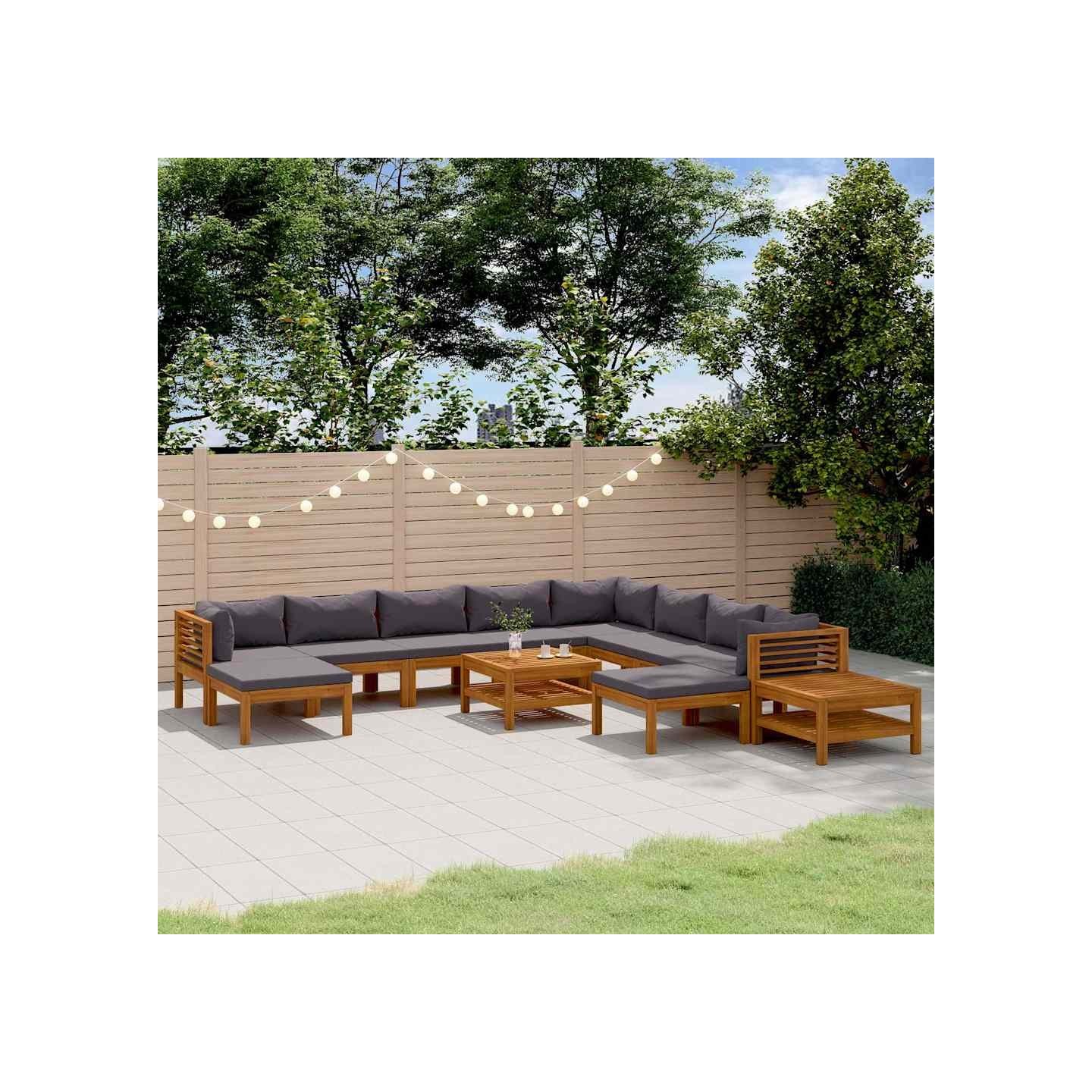 Salon de jardin 12 pcs avec coussin Bois d'acacia solide