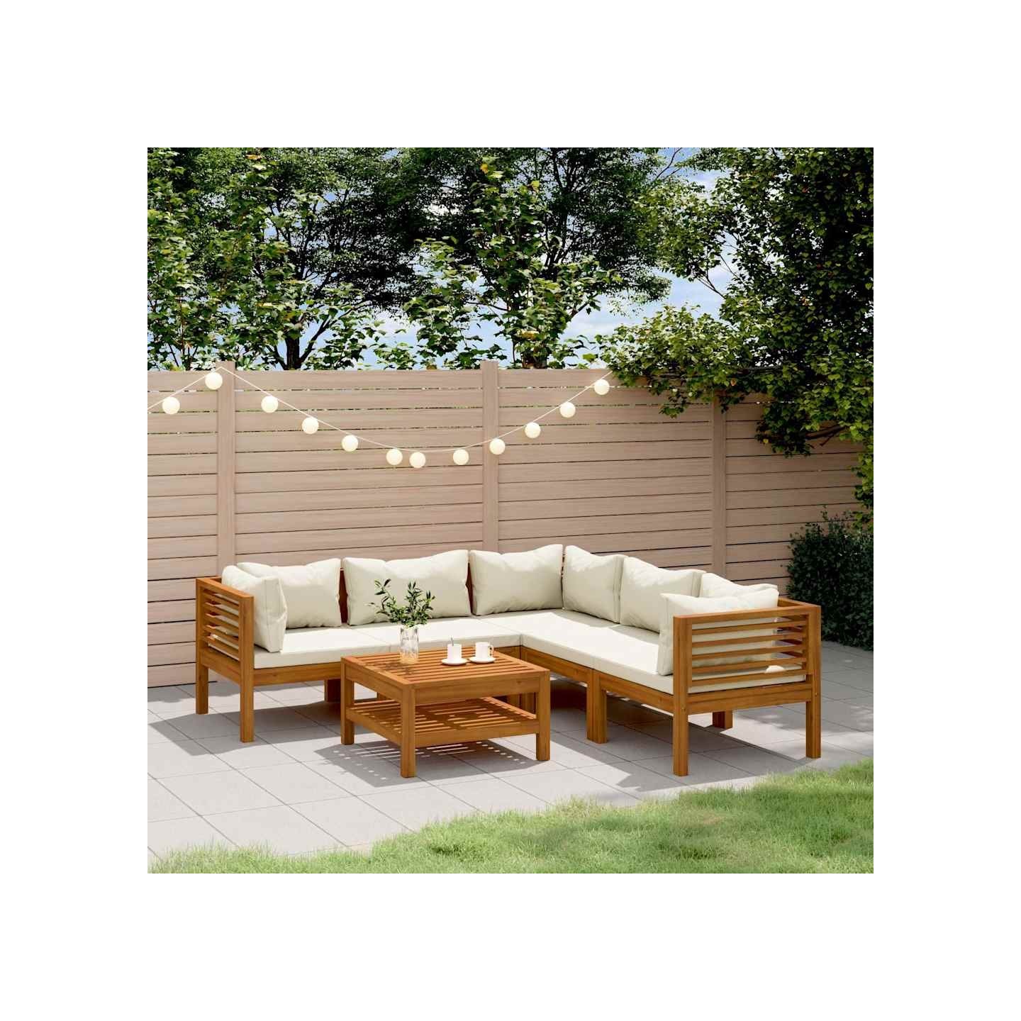 Salon de jardin 6 pcs avec coussin crème Bois d'acacia solide