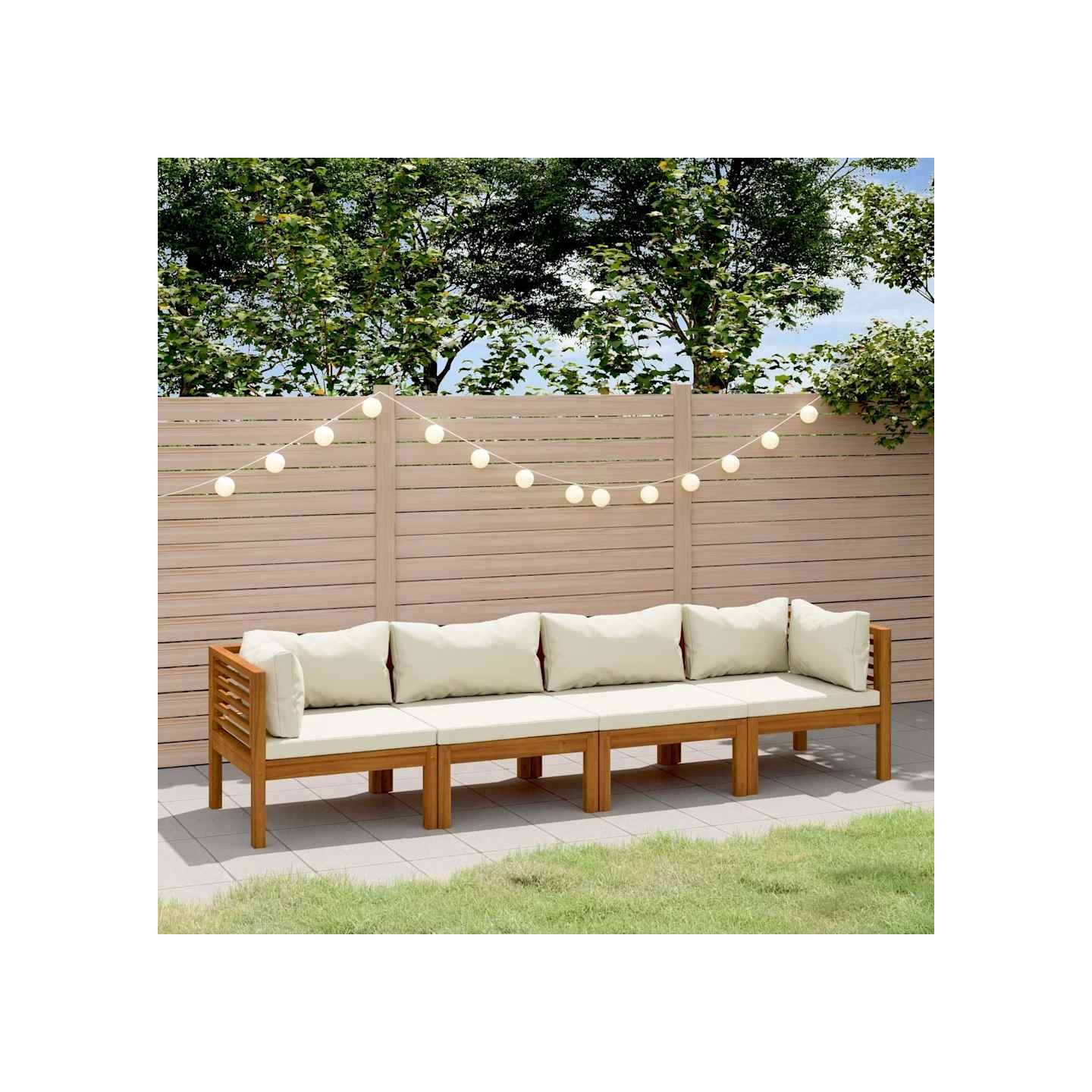 Canapé de jardin 4 places et coussin crème Bois d'acacia massif
