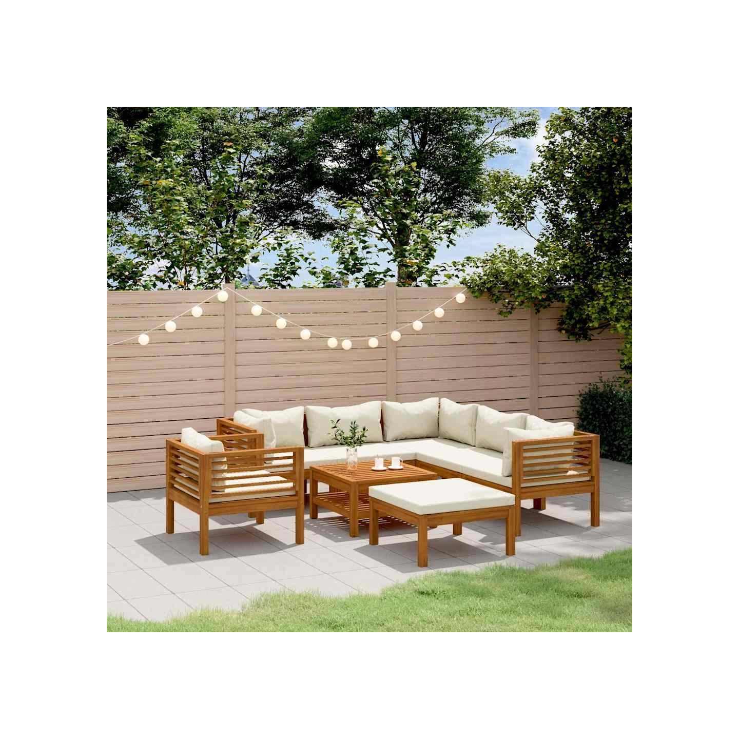 Salon de jardin 8 pcs avec coussin crème Bois d'acacia solide