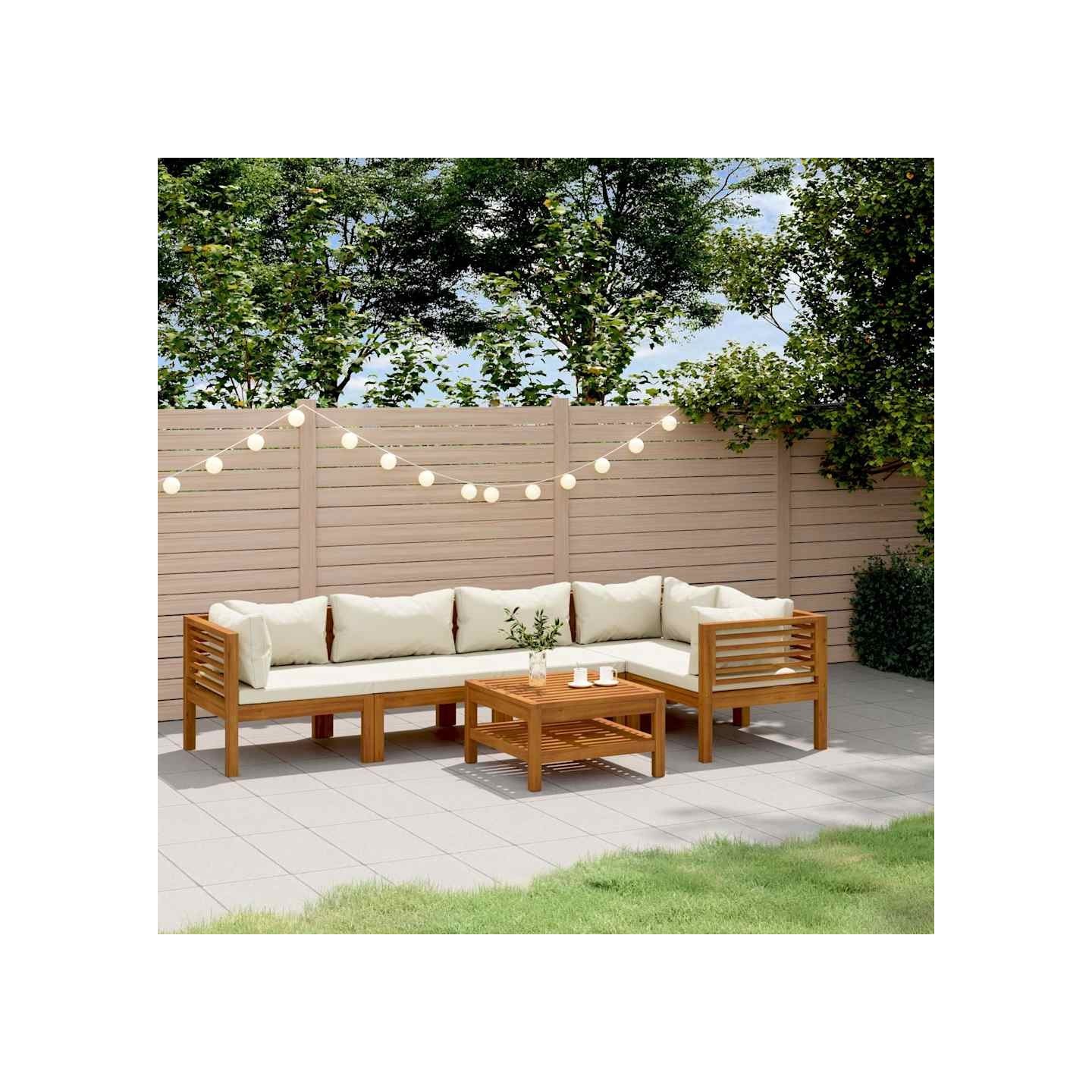 Salon de jardin 6 pcs avec coussin crème Bois d'acacia solide