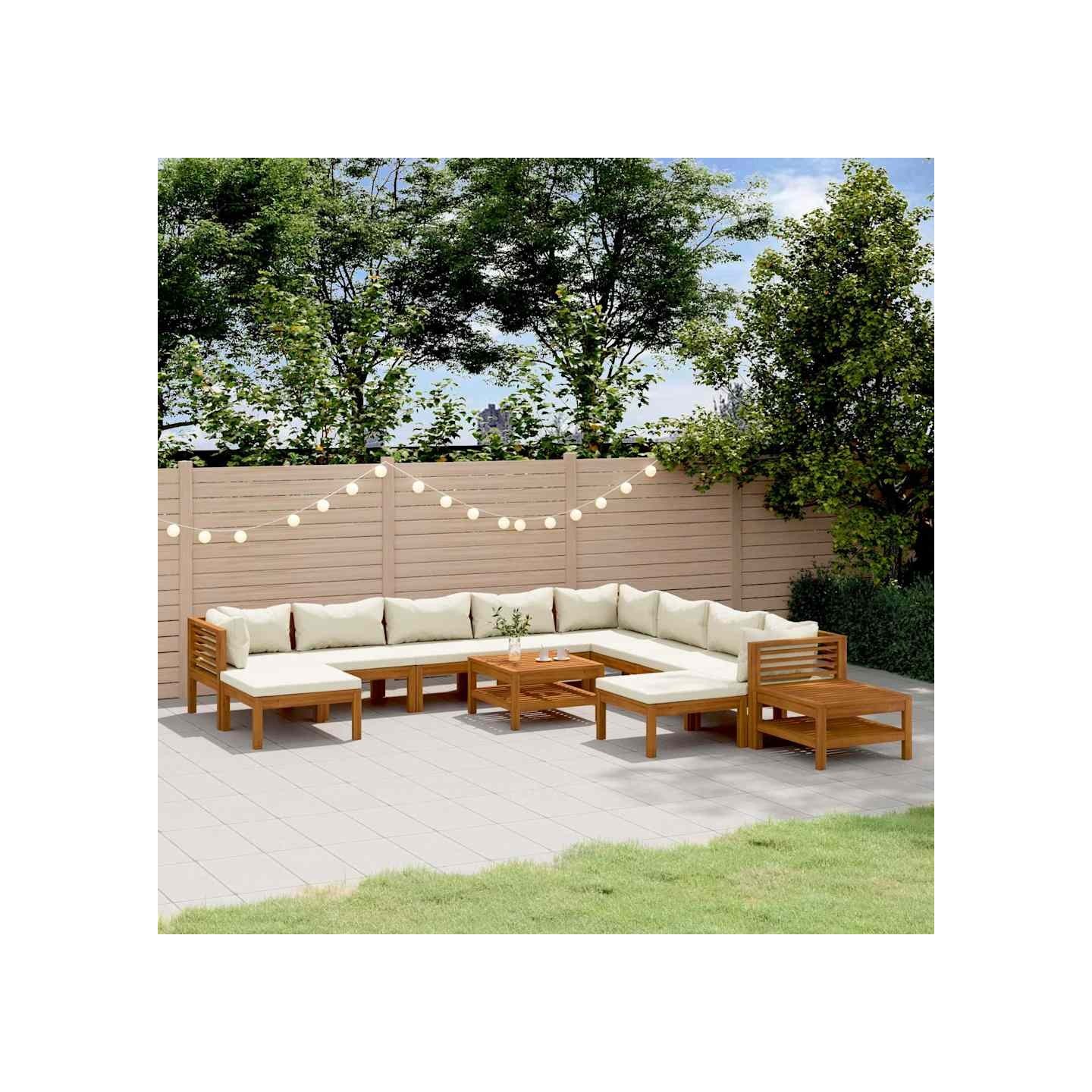 Salon de jardin 12 pcs avec coussin crème Bois d'acacia solide