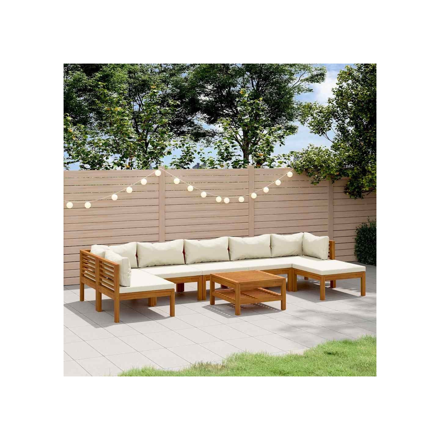 Salon de jardin 8 pcs avec coussin crème Bois d'acacia solide