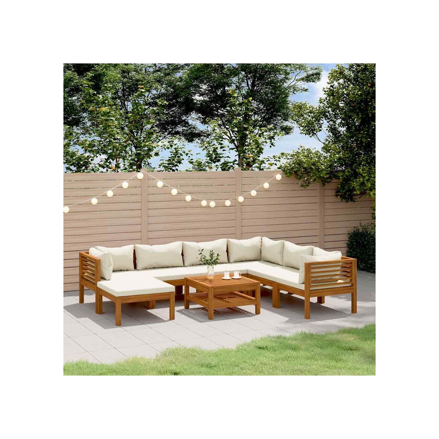 Salon de jardin 8 pcs avec coussin crème Bois d'acacia solide