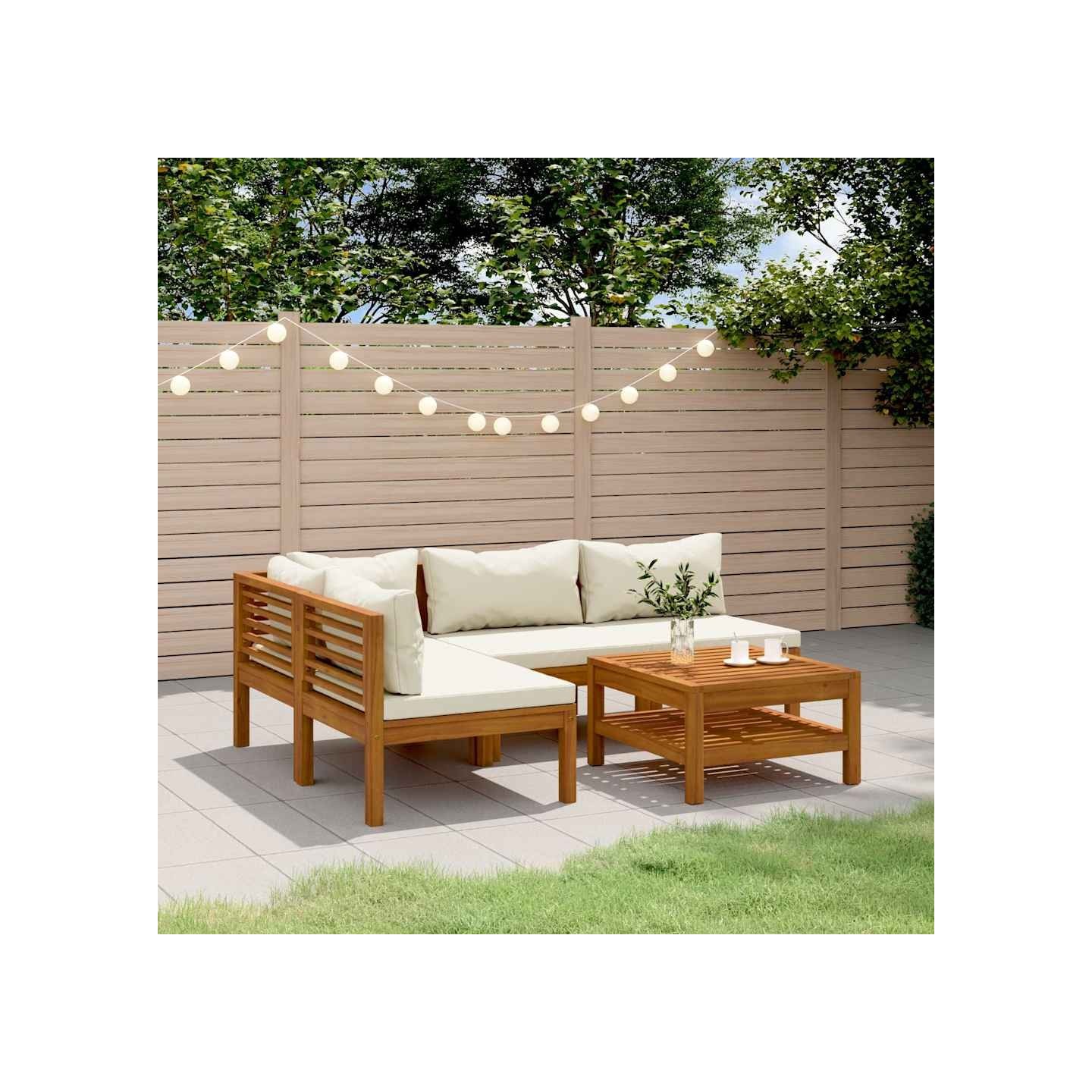 Salon de jardin 5 pcs avec coussin crème Bois d'acacia solide