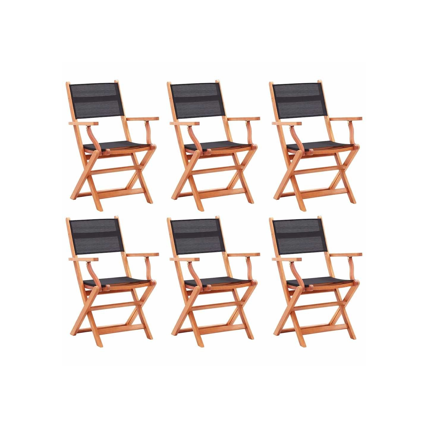 Chaises pliantes 6 pcs bois d'eucalyptus massif noir et textile