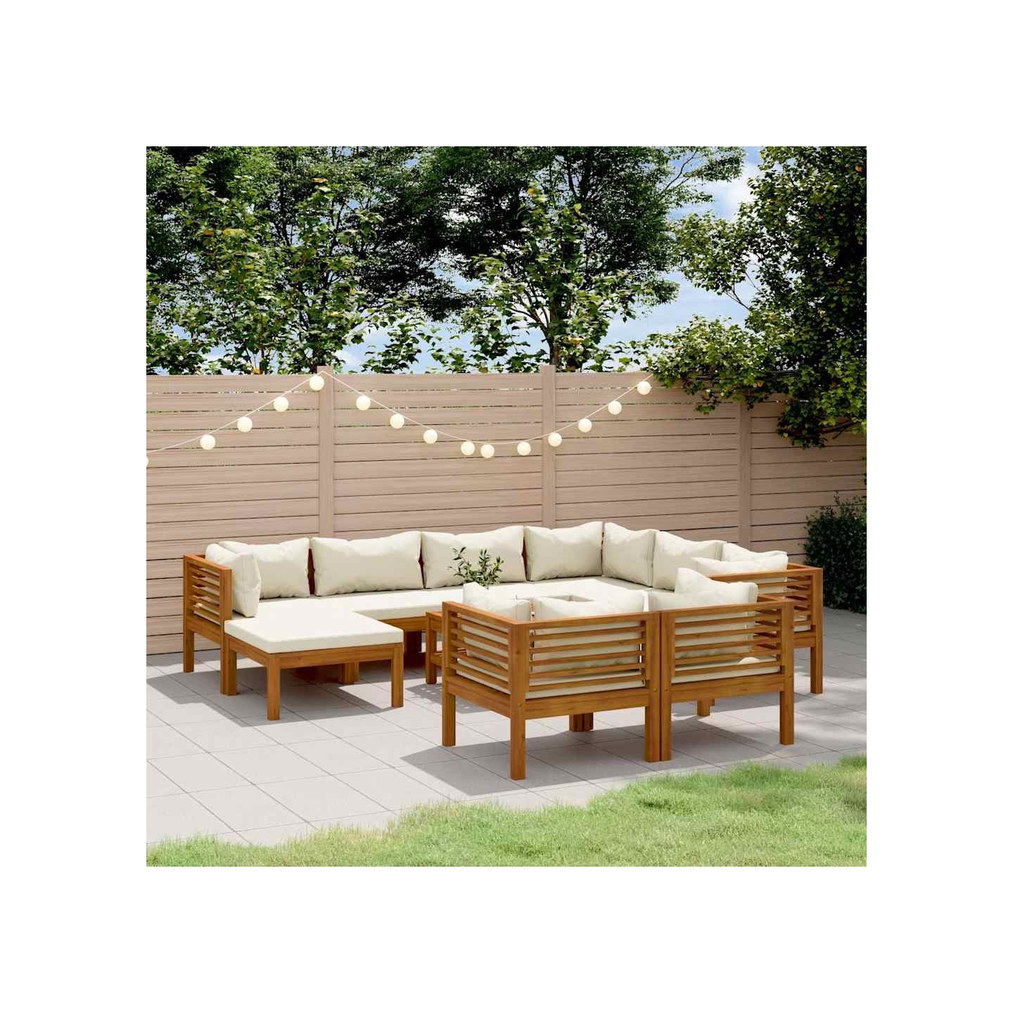 Salon de jardin 10 pcs avec coussin crème Bois d'acacia solide