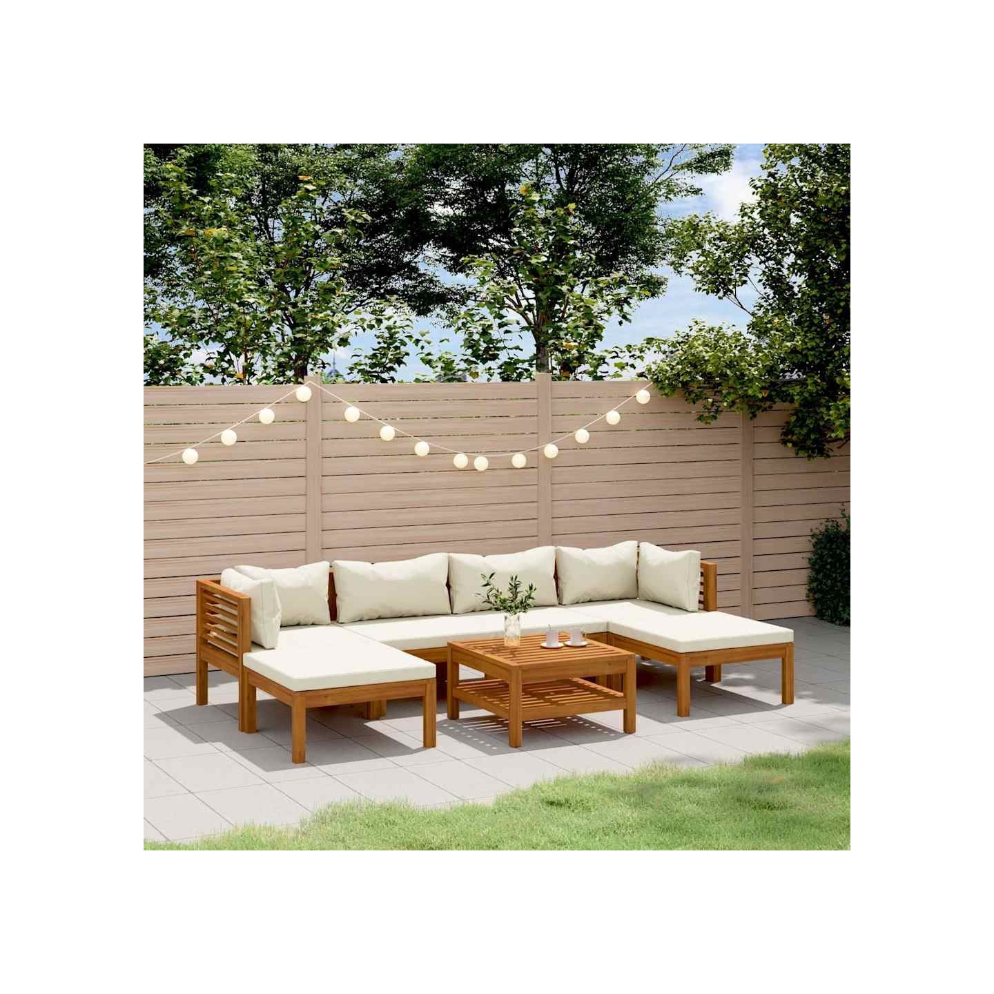 Salon de jardin 7 pcs avec coussin crème Bois d'acacia solide