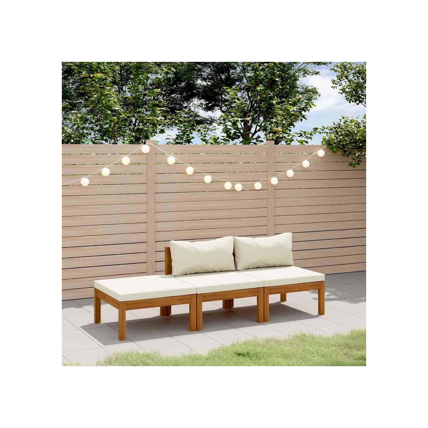 Salon de jardin 3 pcs avec coussin crème Bois d'acacia solide