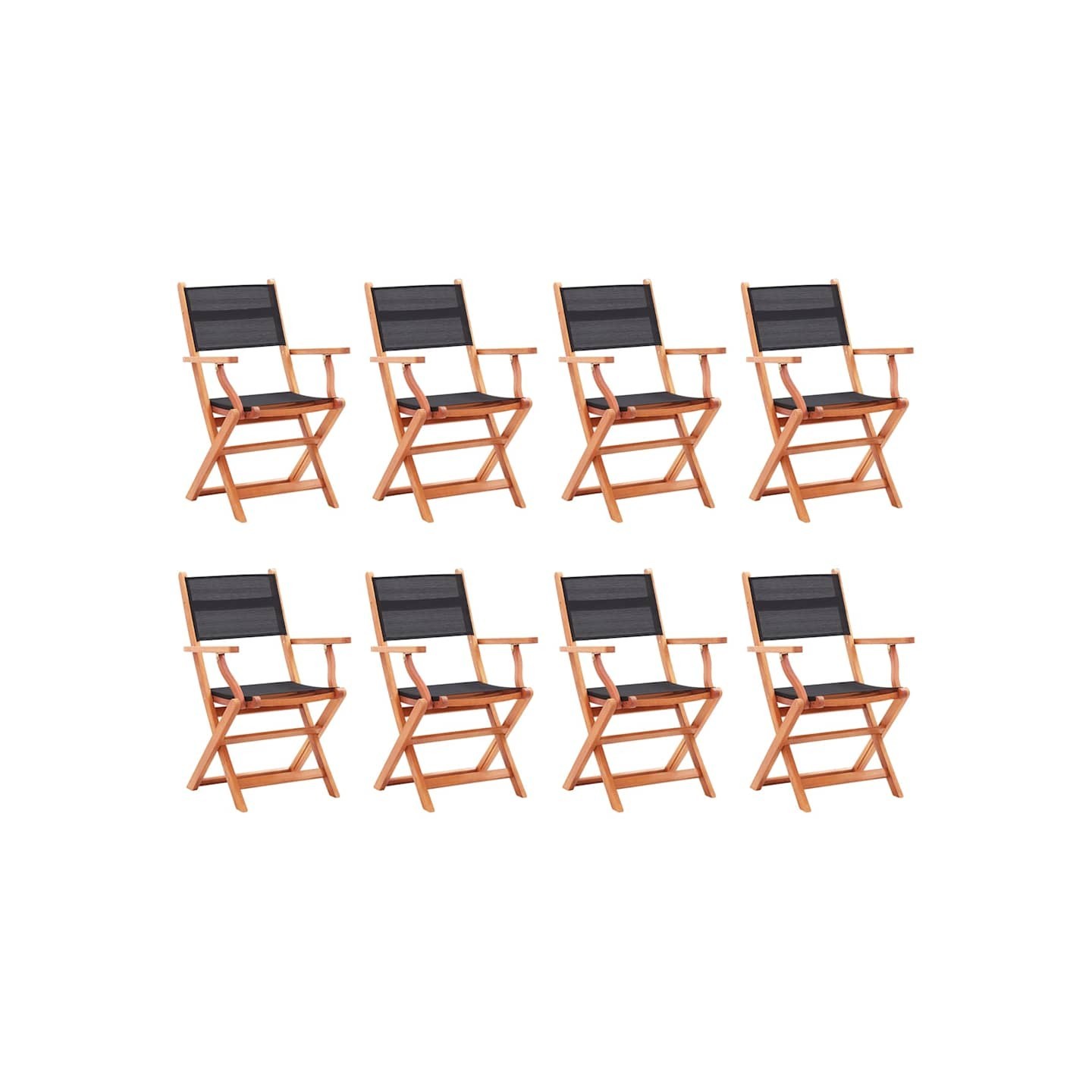 Chaises pliantes 8 pièces en bois d'eucalyptus massif noir et textile