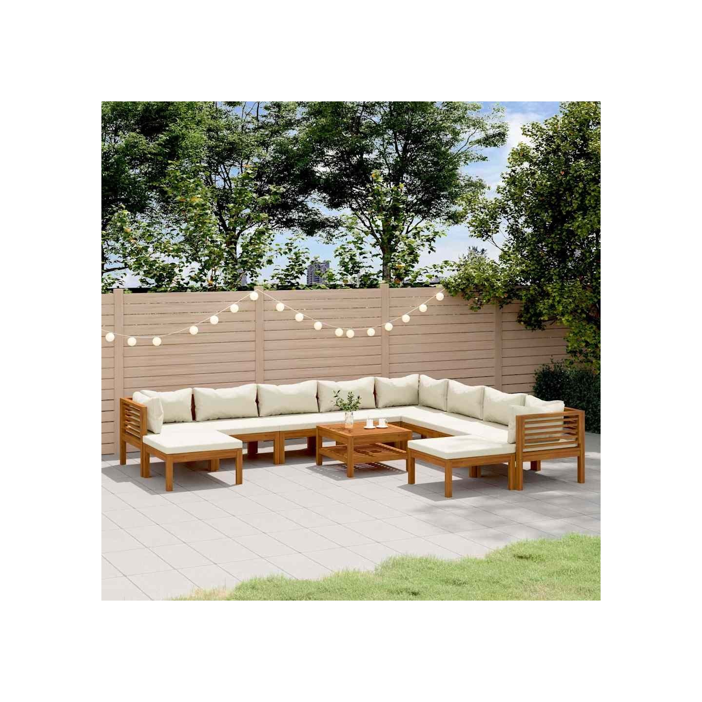 Salon de jardin 11 pcs avec coussin crème Bois d'acacia solide