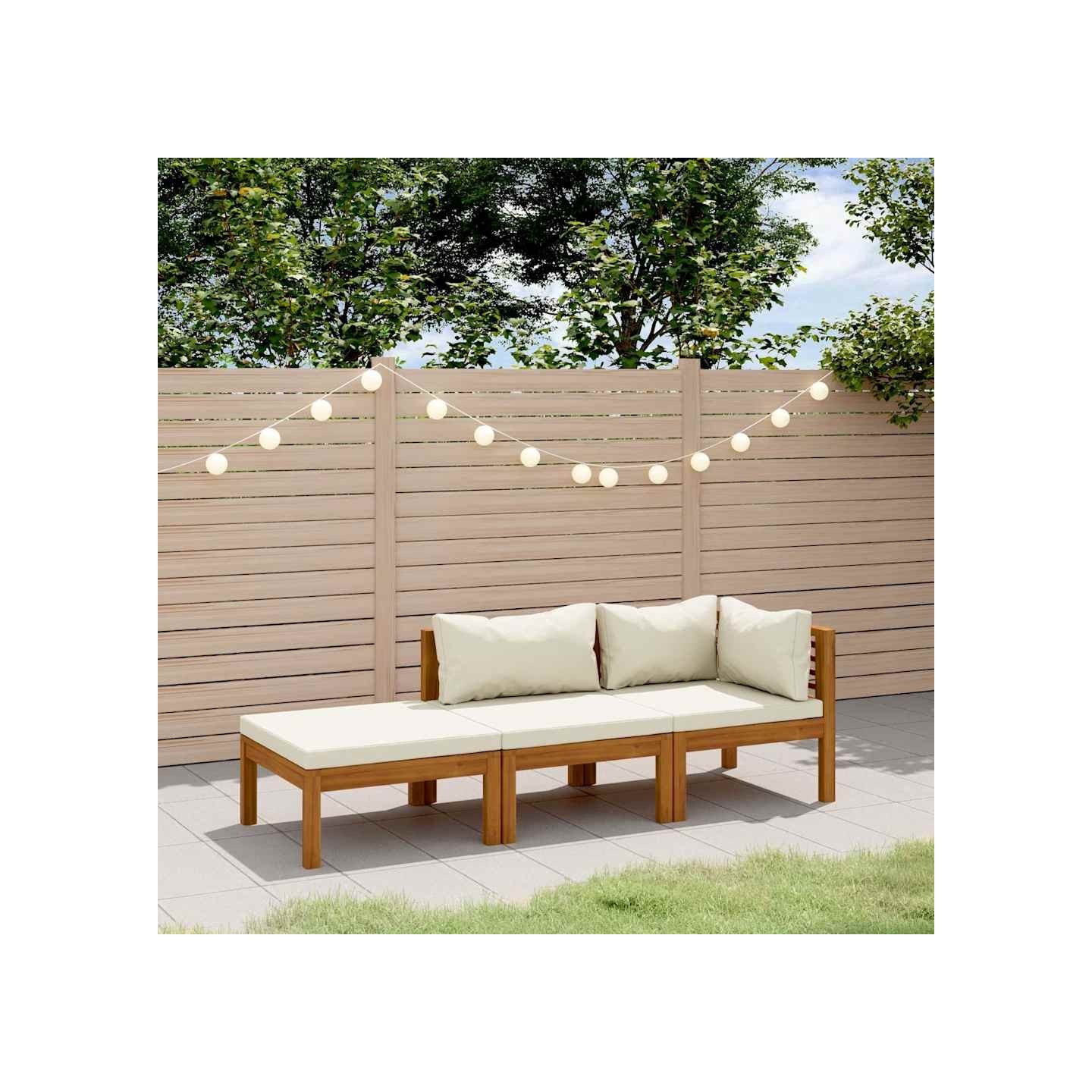 Salon de jardin 3 pcs avec coussin crème Bois d'acacia solide