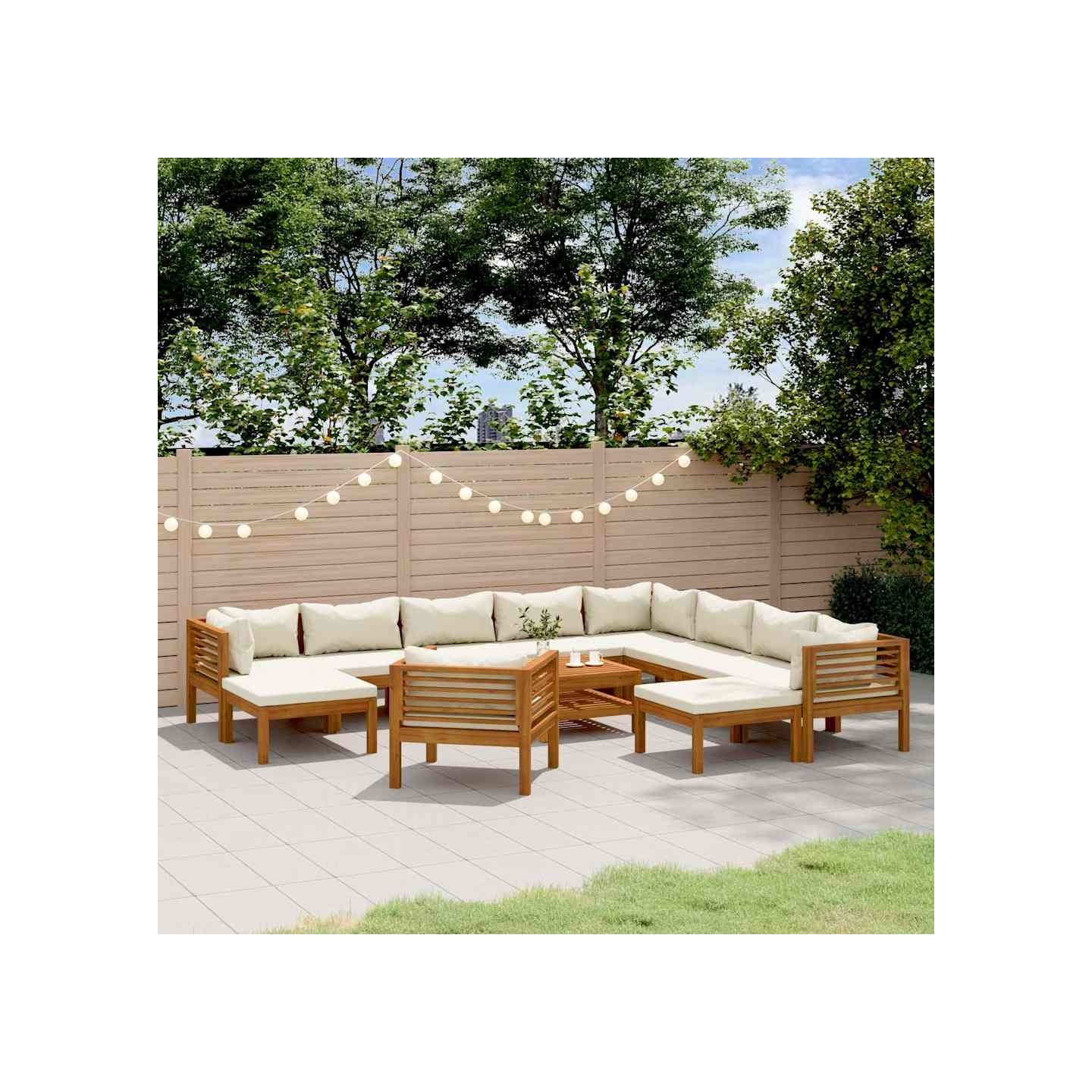 Salon de jardin 12 pcs avec coussin crème Bois d'acacia solide