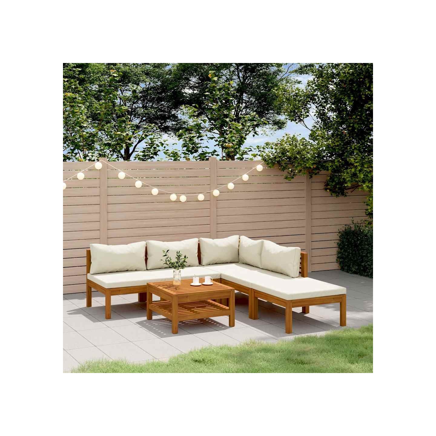 Salon de jardin 6 pcs avec coussin crème Bois d'acacia solide