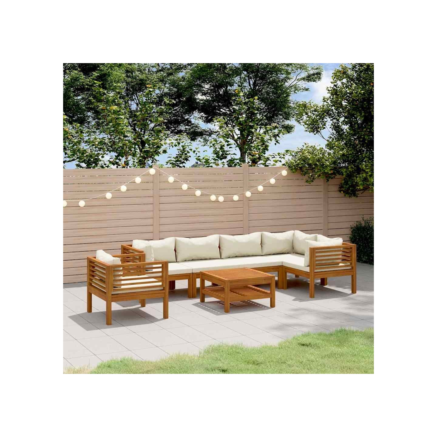 Salon de jardin 7 pcs avec coussin crème Bois d'acacia solide
