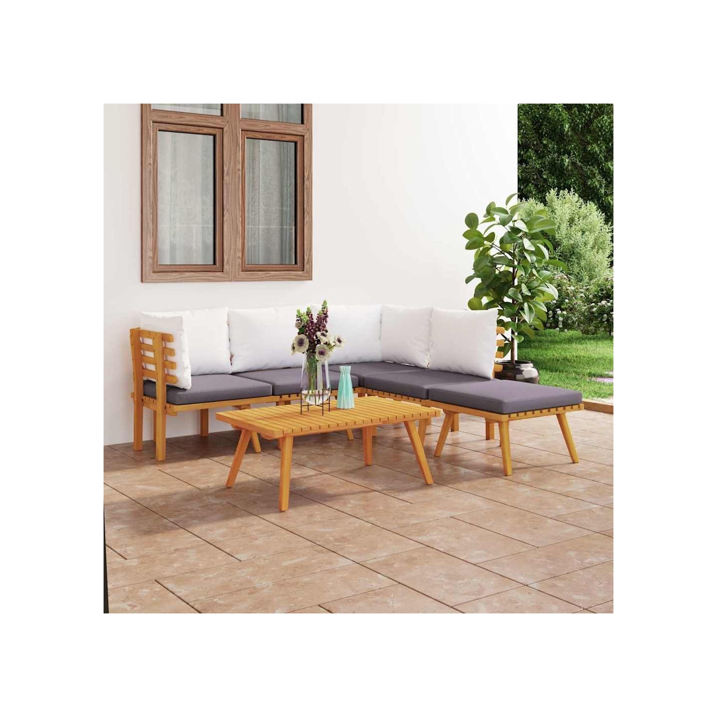 Salon de jardin 6 pcs avec coussins Bois d'acacia solide