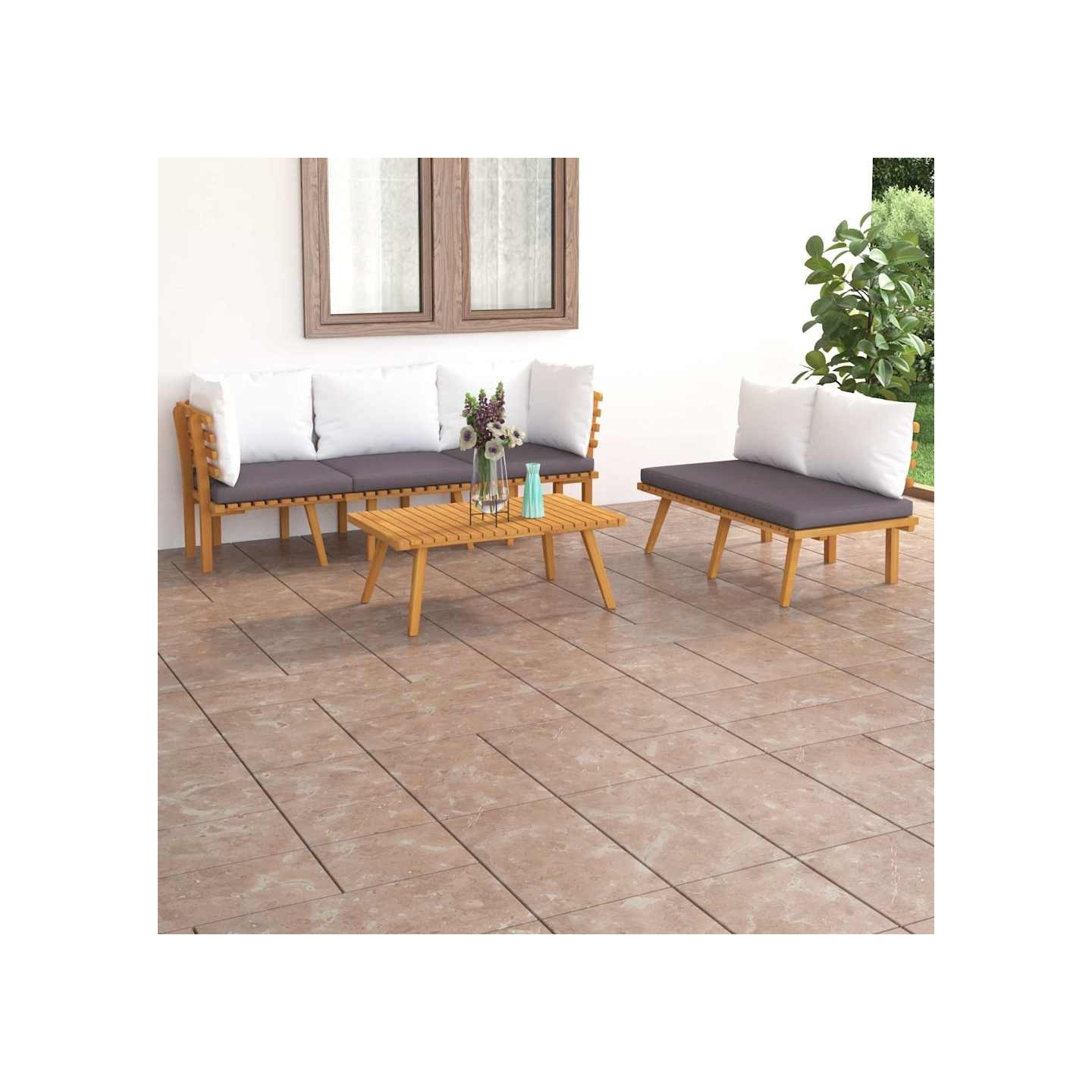 Salon de jardin 5 pcs avec coussins Bois d'acacia solide