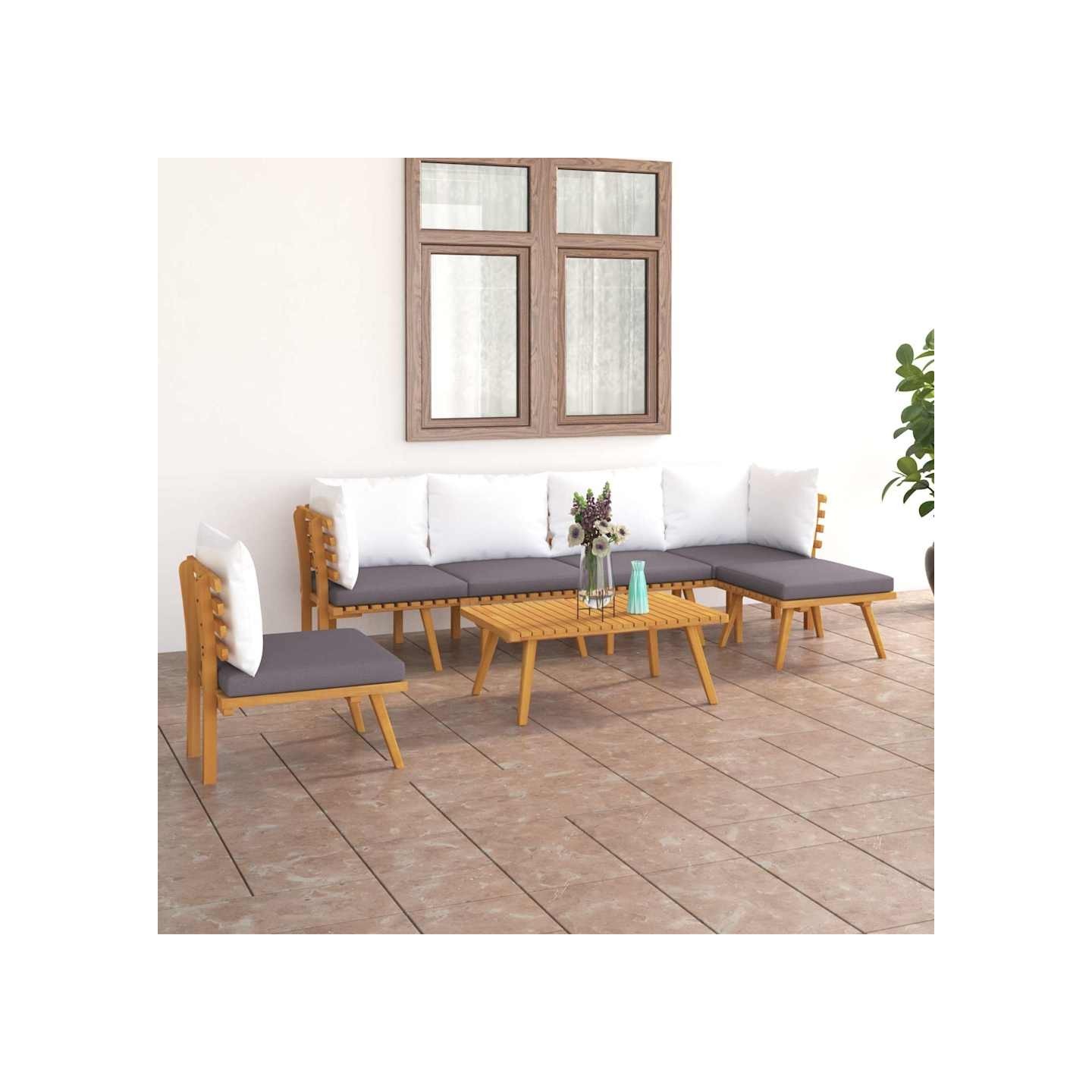 Salon de jardin 7 pcs avec coussins Bois d'acacia solide