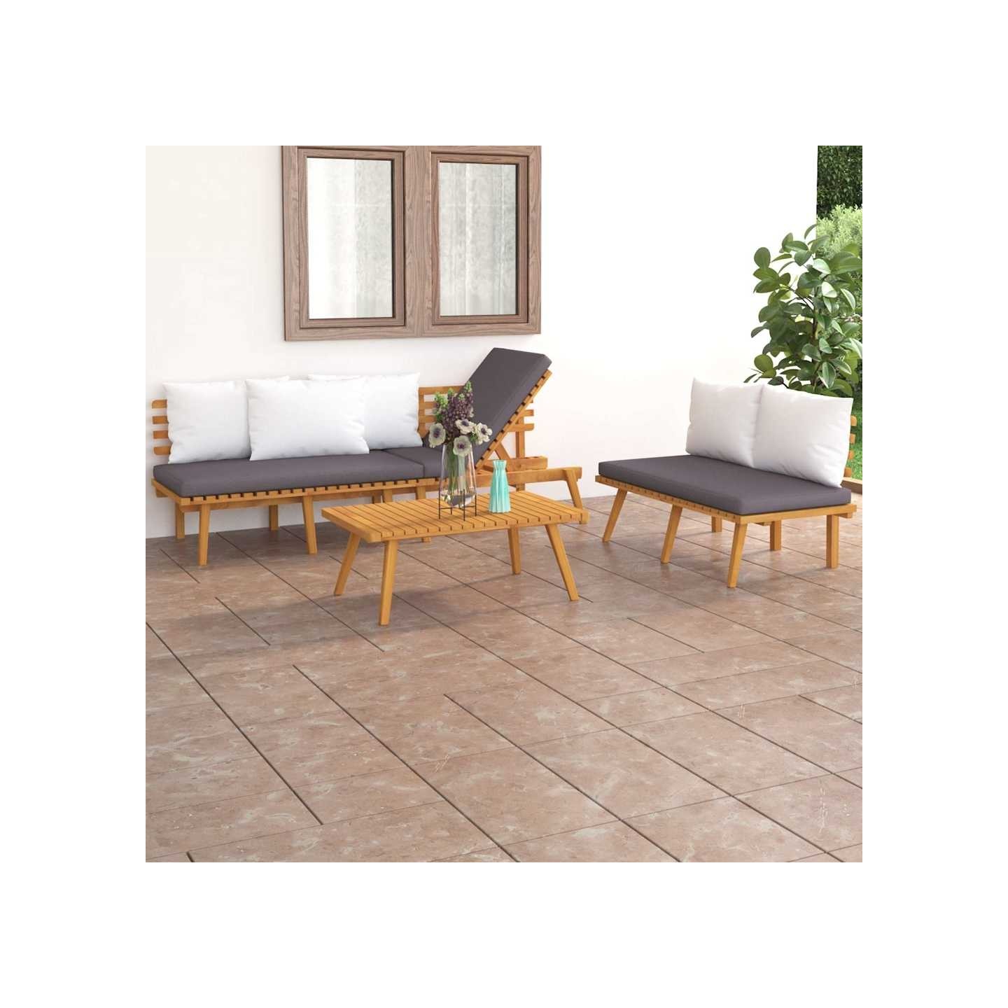 Salon de jardin 3 pcs avec coussins Bois d'acacia massif