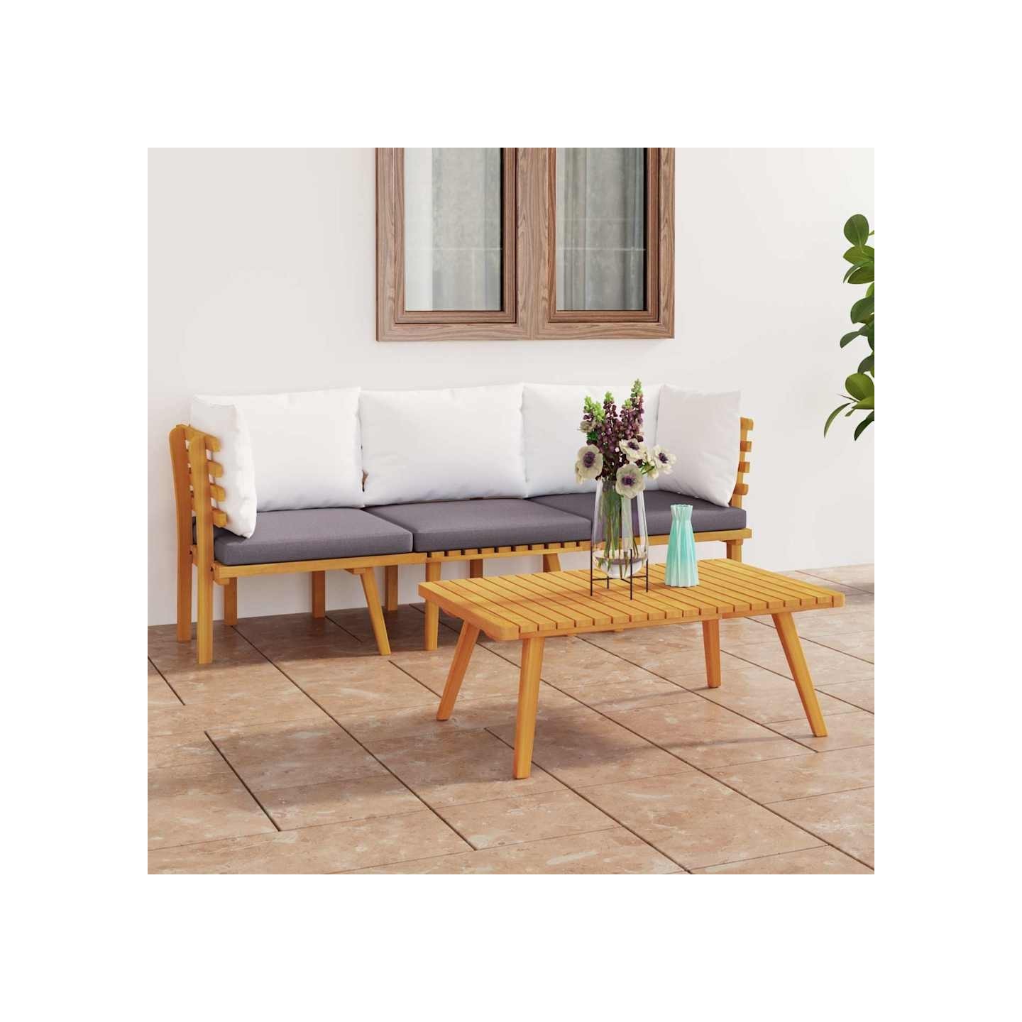 Salon de jardin 3 pcs avec coussins Bois d'acacia massif