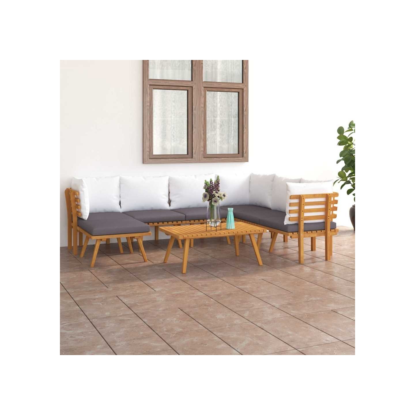 Salon de jardin 8 pcs avec coussins Bois d'acacia solide