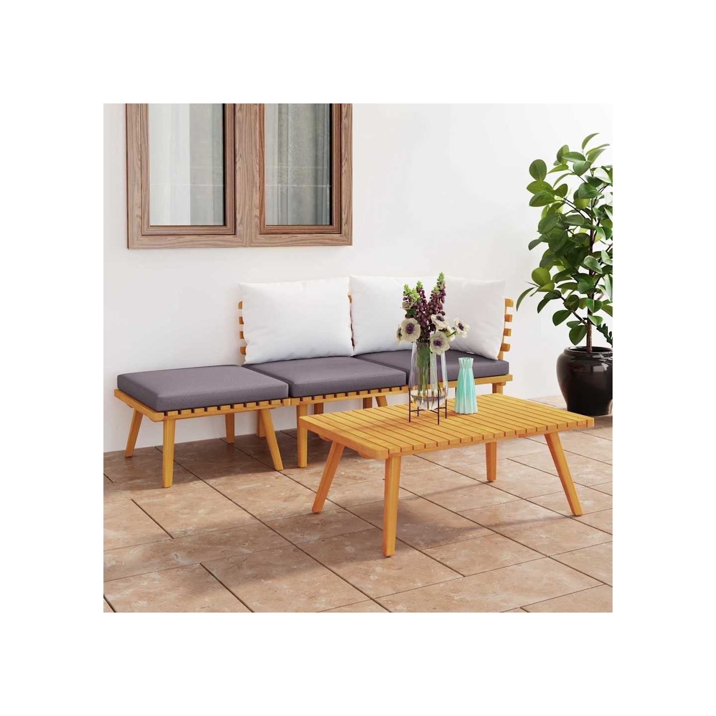 Salon de jardin 4 pcs avec coussins Bois d'acacia solide