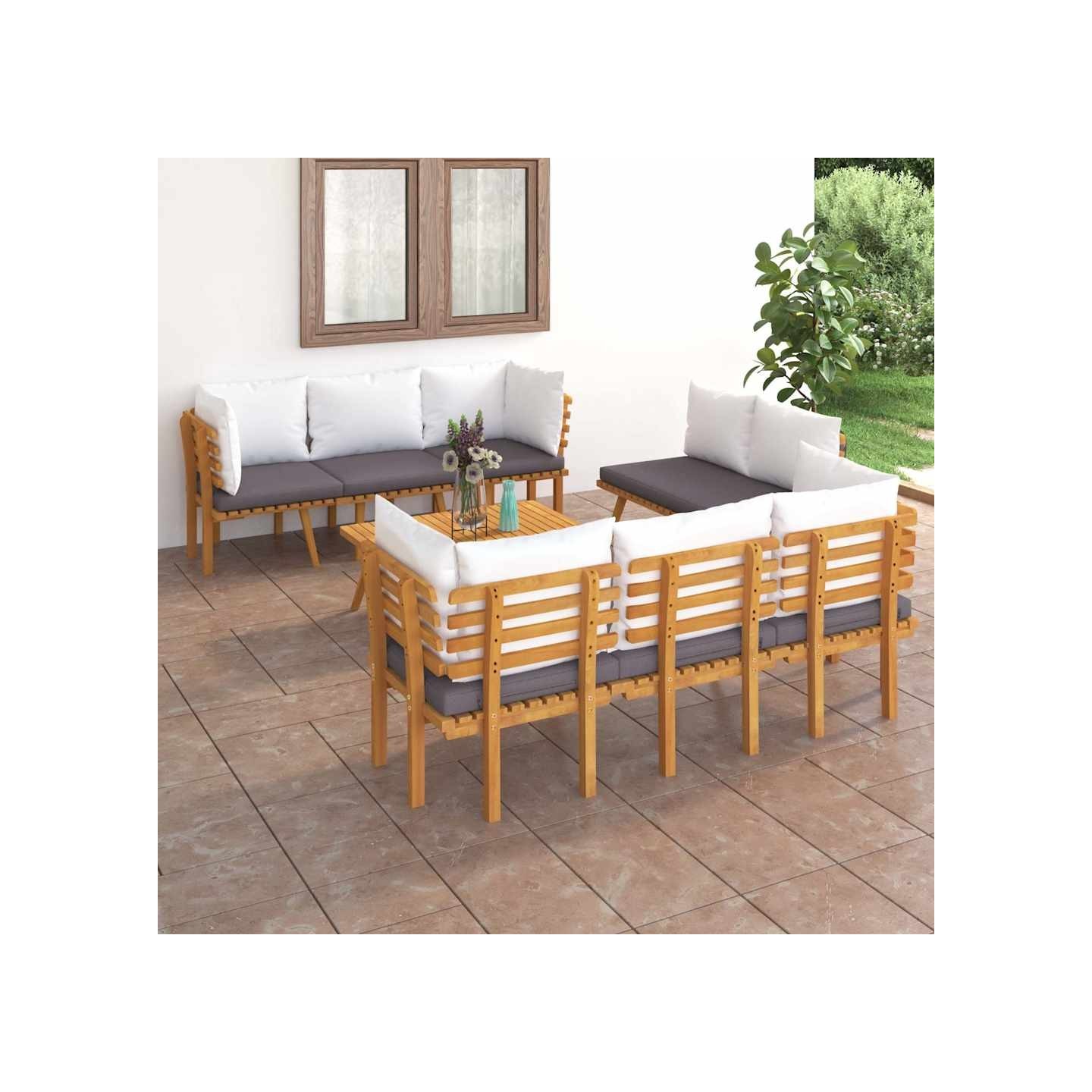 Salon de jardin 8 pcs avec coussins Bois d'acacia solide