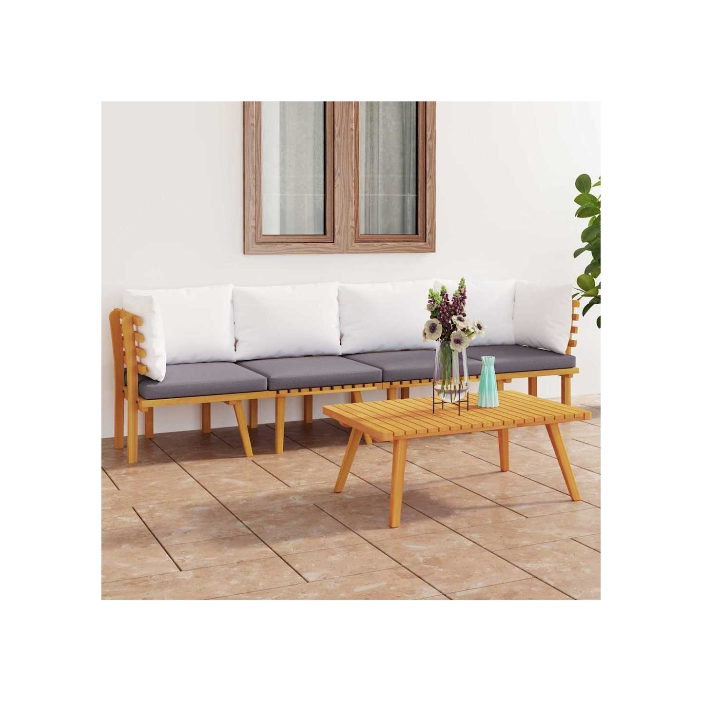 Salon de jardin 4 pcs avec coussins Bois d'acacia solide