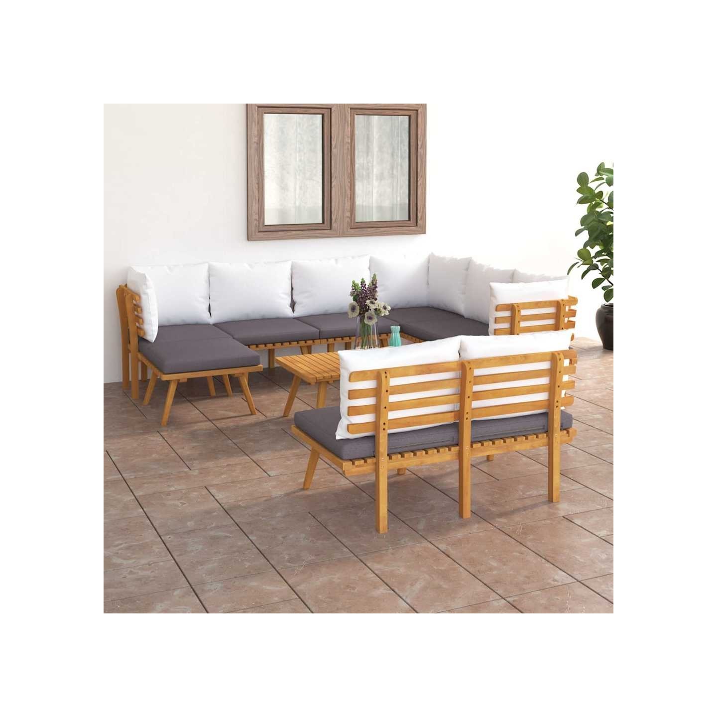Salon de jardin 9 pcs avec coussins Bois d'acacia solide