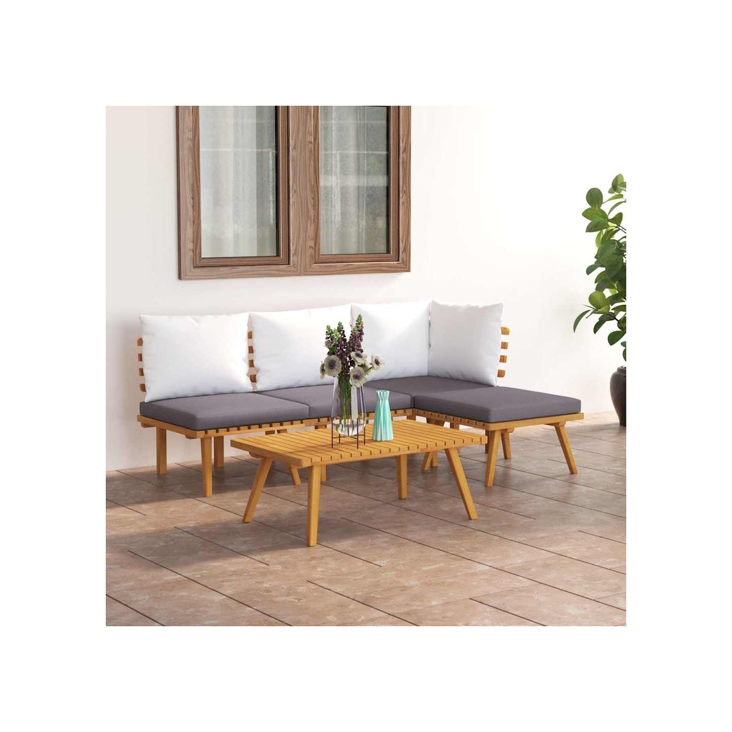 Salon de jardin 5 pcs avec coussins Bois d'acacia solide