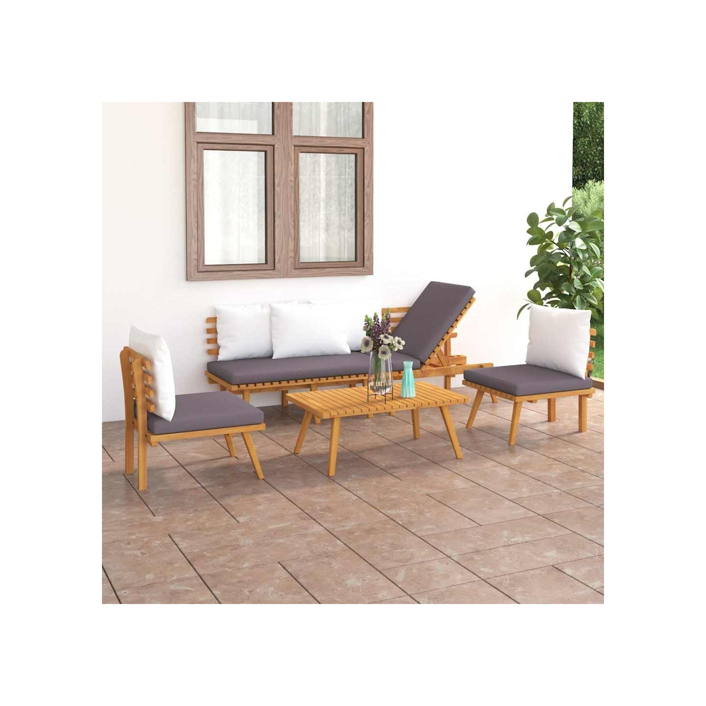 Salon de jardin 4 pcs avec coussins Bois d'acacia solide