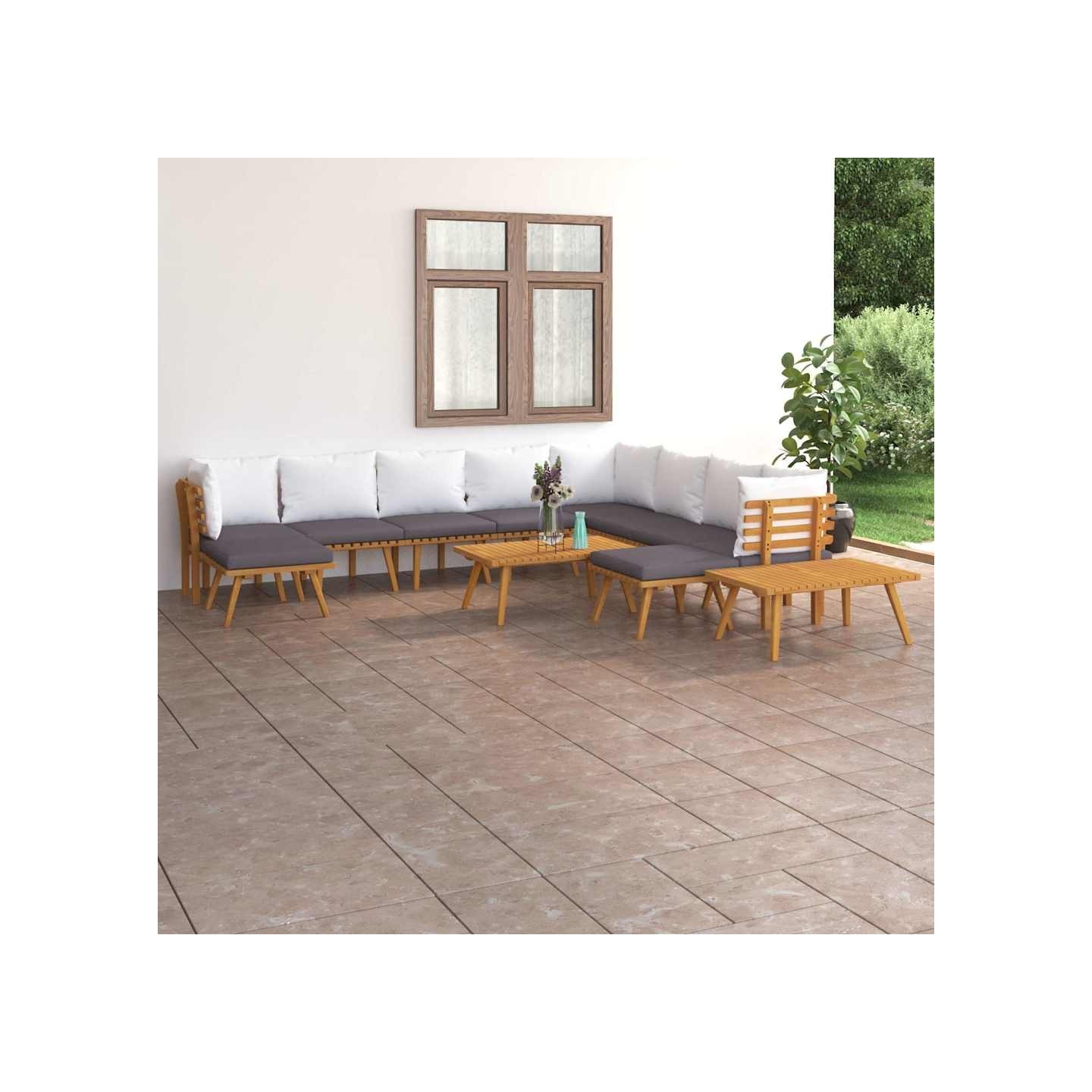 Salon de jardin 12 pcs avec coussins Bois d'acacia solide