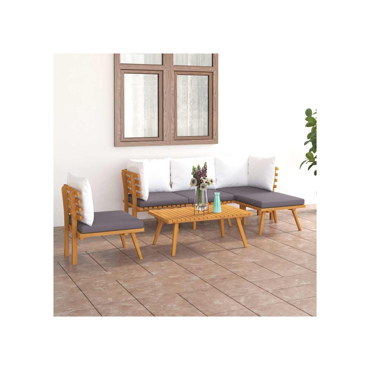 Salon de jardin 6 pcs avec coussins Bois d'acacia solide